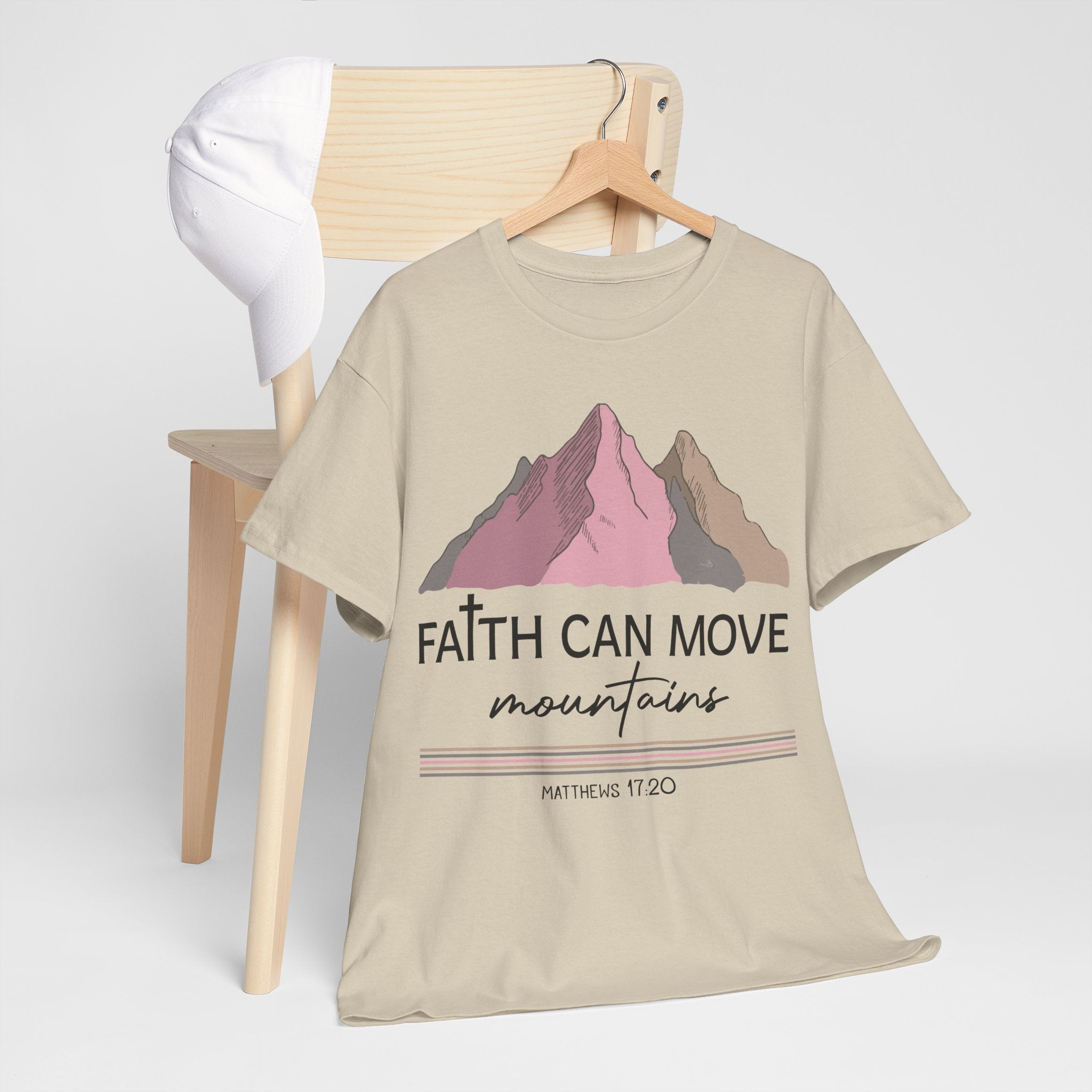 Faith Can Move Mountains Mountain Tee — Pastel Inspirational Christian Unisex Cotton T-Shirt