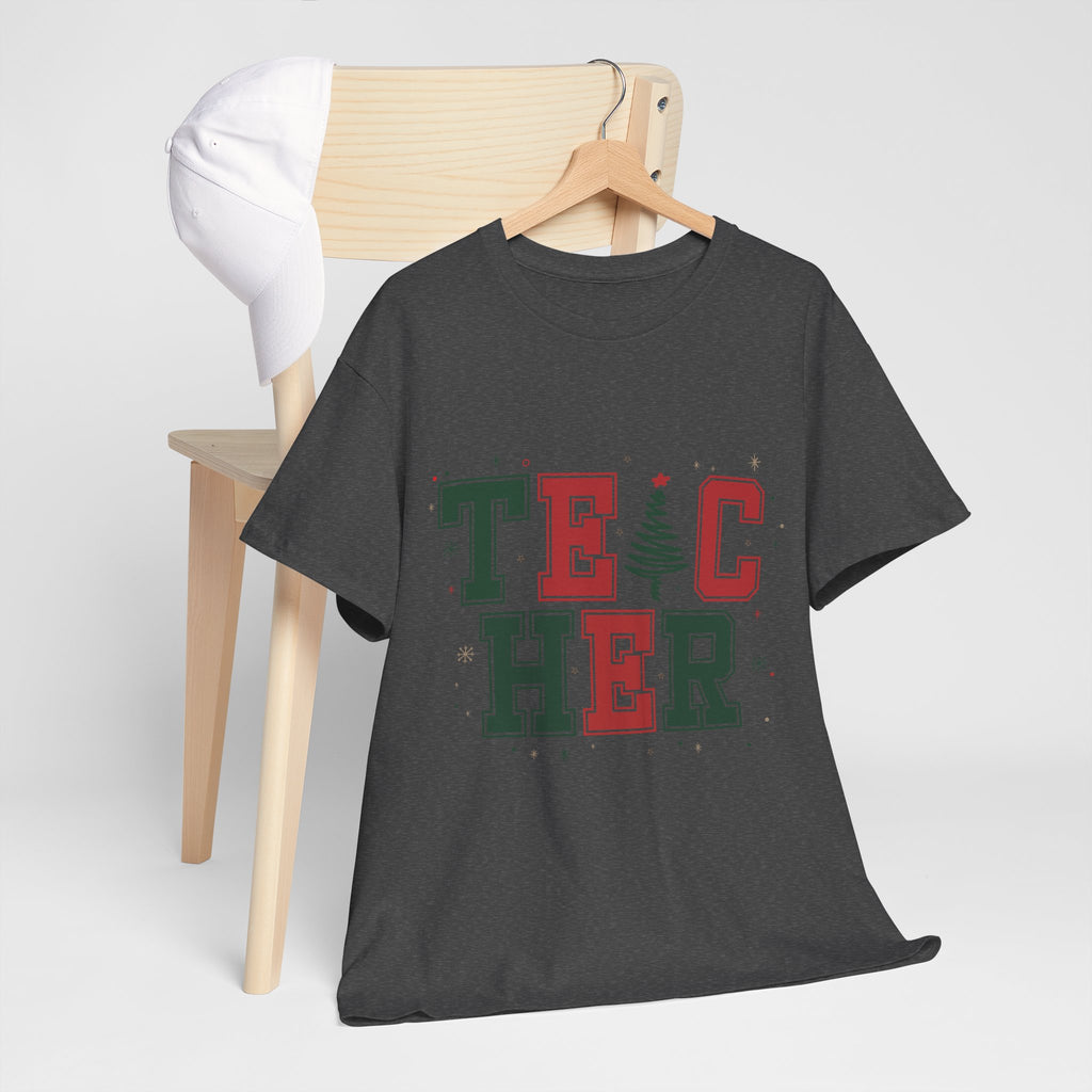 Teacher Christmas Varsity T-Shirt — Red & Green Holiday Unisex Cotton Tee