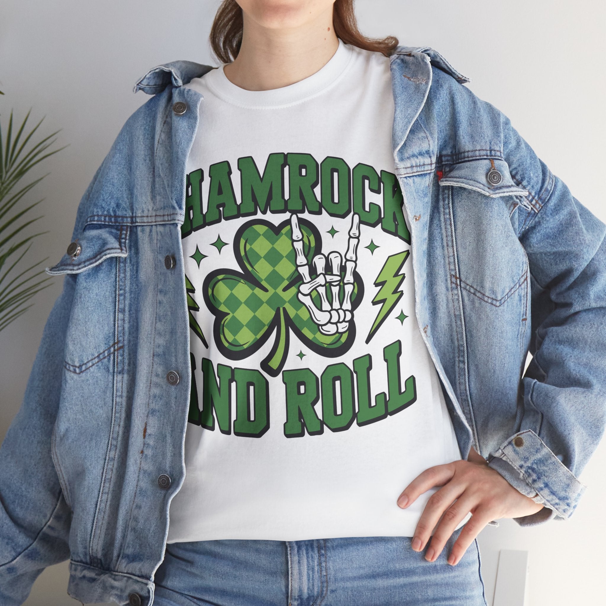Shamrock and Roll Tee — Skeleton Hand & Lightning St. Patrick’s Rock Unisex Cotton Shirt