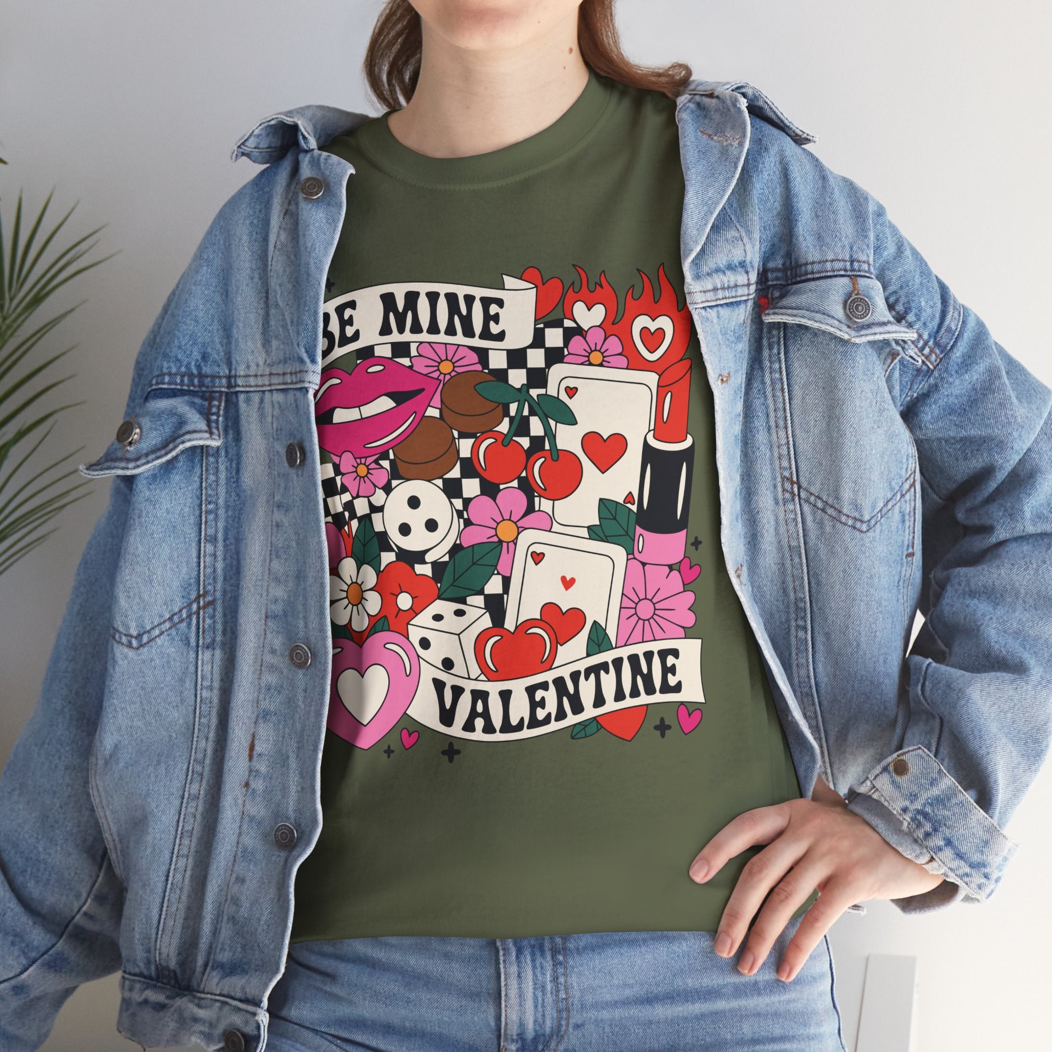 Be Mine Valentine Pop-Art Tee — Lips, Cherries & Retro Valentine Collage...Unisex Cotton Tee