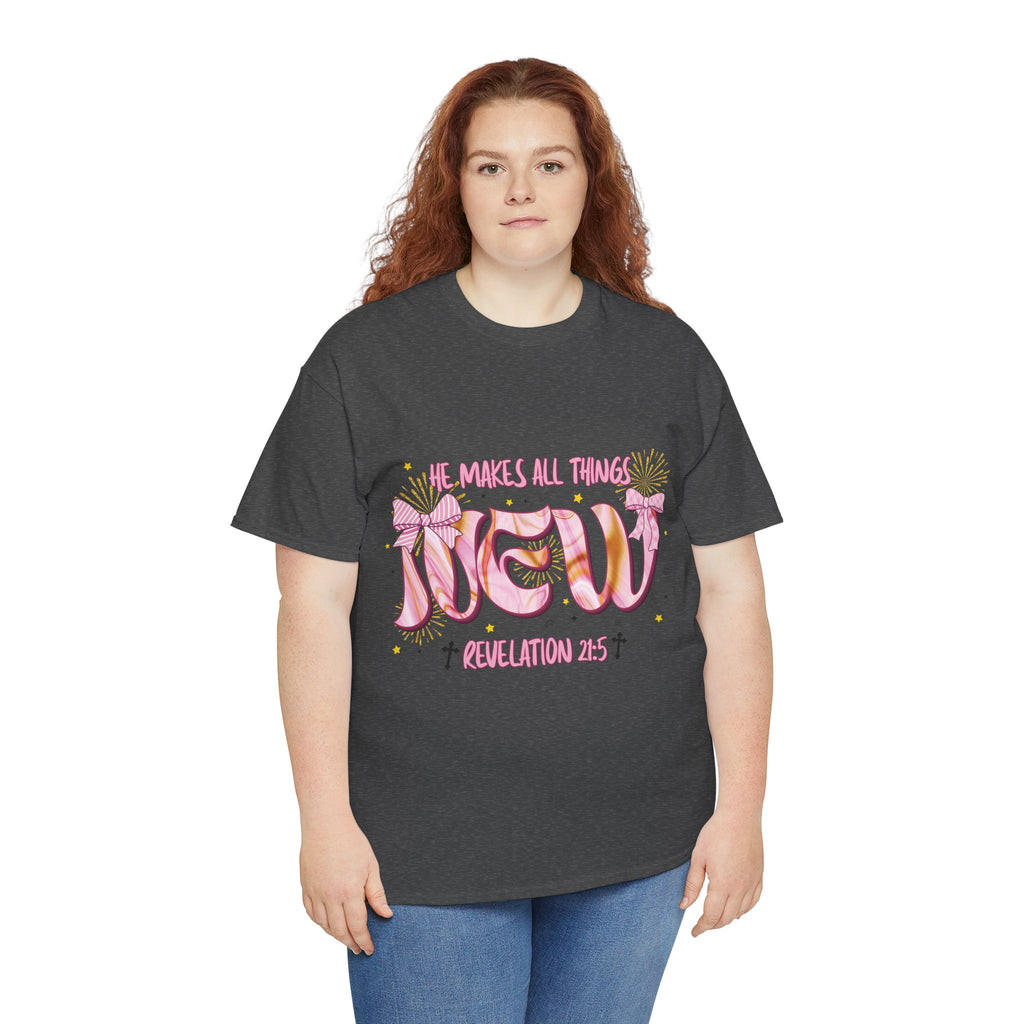 Christian Marble Tee — “He Makes All Things New” (Revelation 21:5)... Unisex Cotton Tee