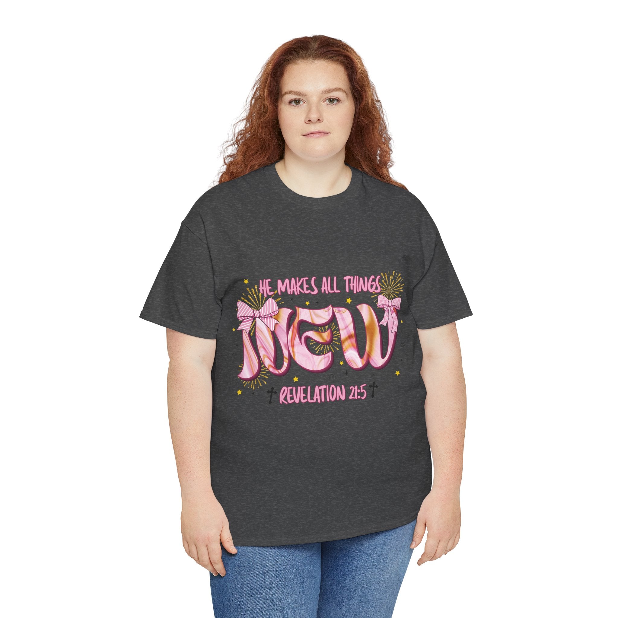 Christian Marble Tee — “He Makes All Things New” (Revelation 21:5)... Unisex Cotton Tee
