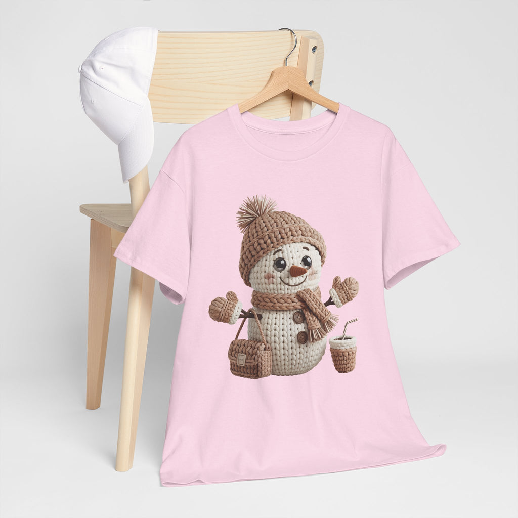 Snowman Knit‑Style Graphic Tee — Cute Faux‑Yarn Snowman with Hat, Scarf & Mittens.Unisex Cotton Tee