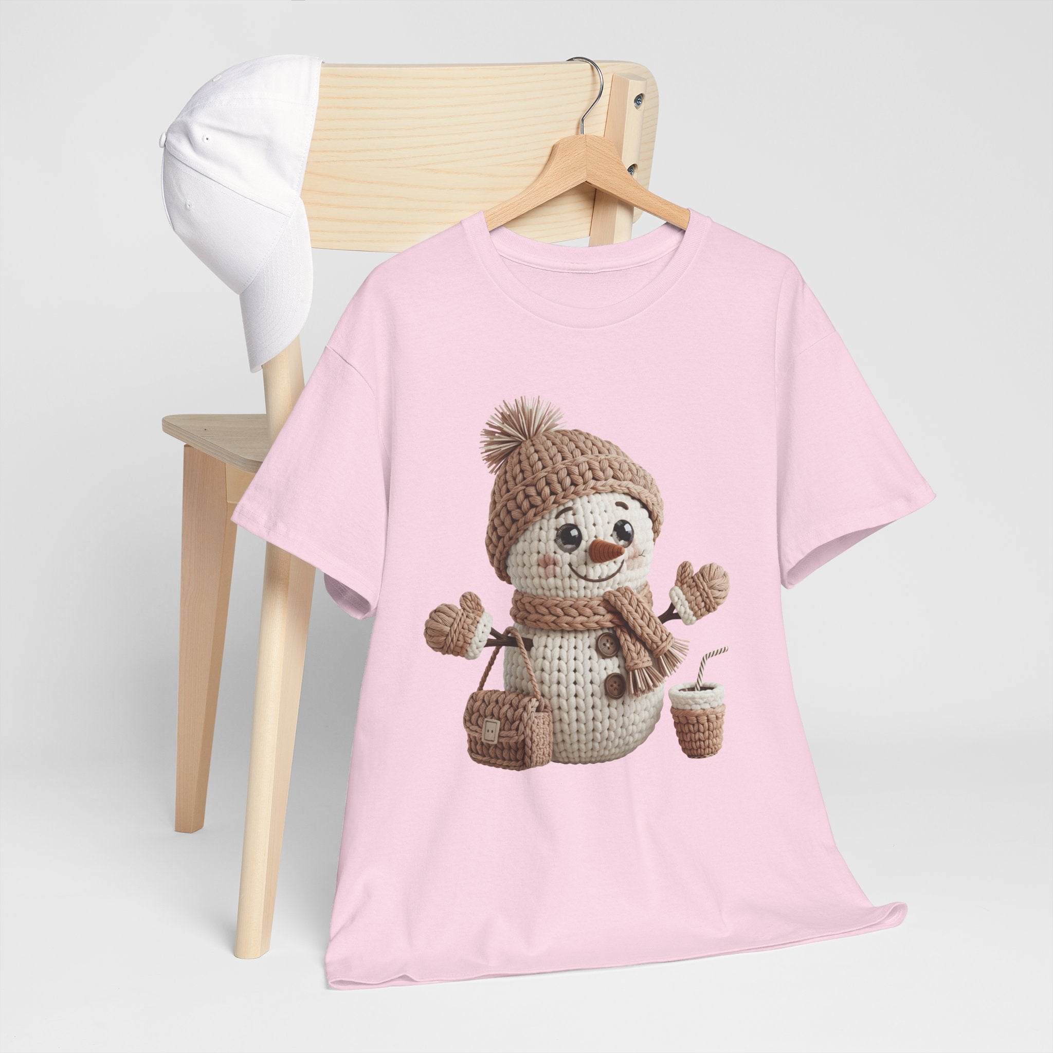 Snowman Knit‑Style Graphic Tee — Cute Faux‑Yarn Snowman with Hat, Scarf & Mittens.Unisex Cotton Tee