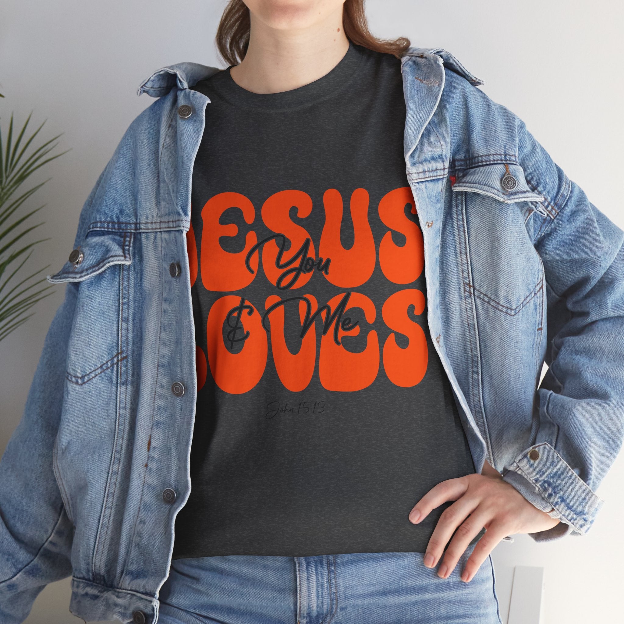 Jesus Loves You & Me Retro Tee — Playful Orange Bubbly Christian Unisex Cotton T-Shirt