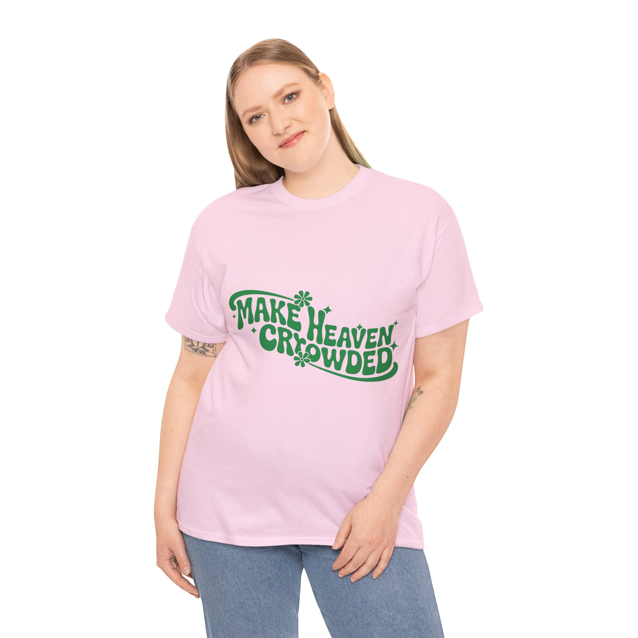 Make Heaven Crowded Retro Floral Christian Unisex Cotton T-Shirt