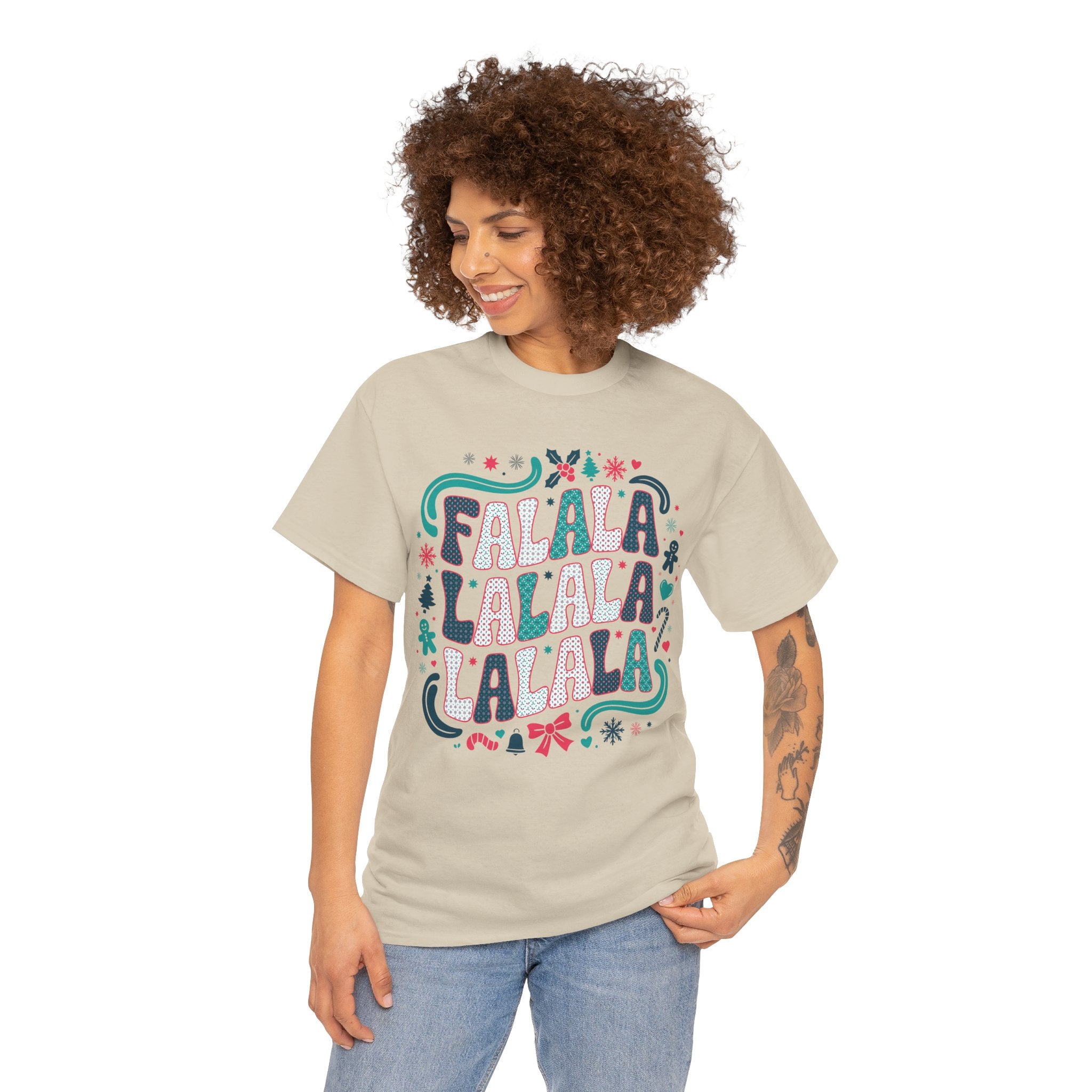 Fa La La La La Christmas T-Shirt — Festive Candy Cane & Gingerbread Holiday Unisex Cotton Tee