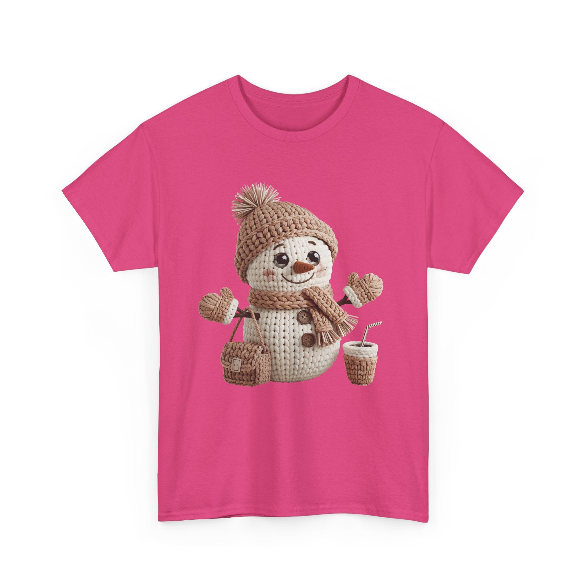 Snowman Knit‑Style Graphic Tee — Cute Faux‑Yarn Snowman with Hat, Scarf & Mittens.Unisex Cotton Tee