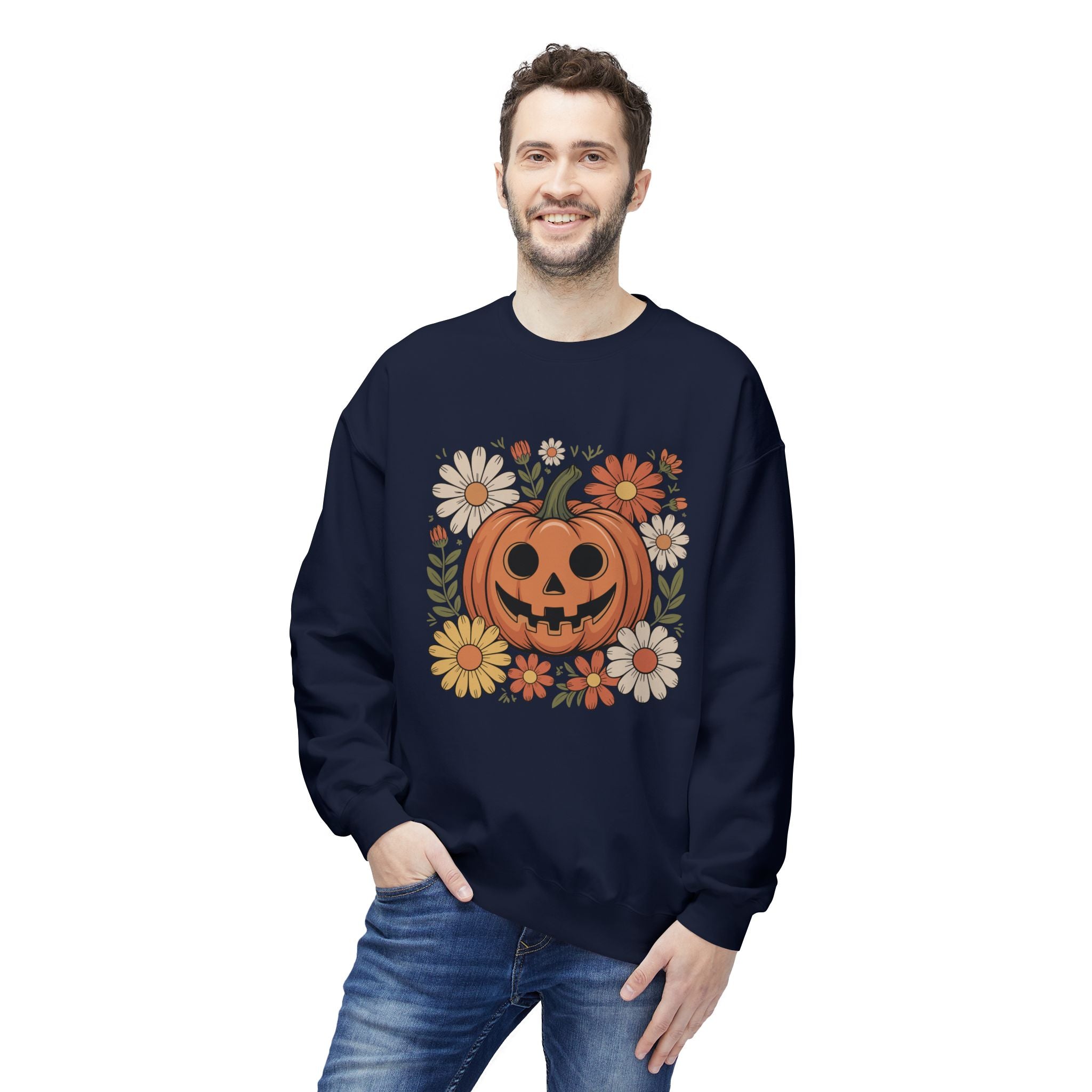 Halloween Pumpkin Floral Crewneck Unisex Sweatshirt
