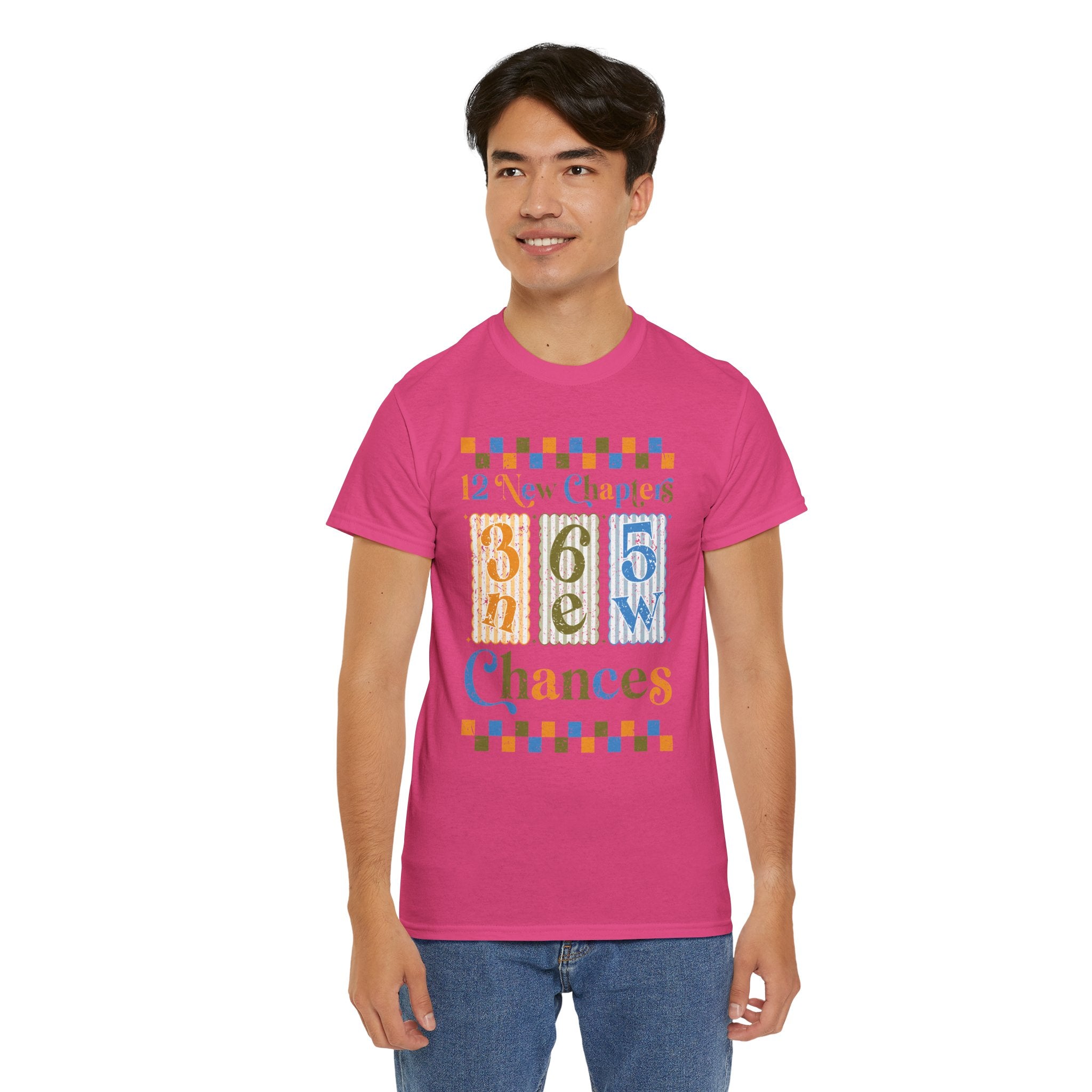 Retro '12 New Chapters, 365 New Chances' T-Shirt — Colorful Distressed Vintage Unisex Cotton Tee