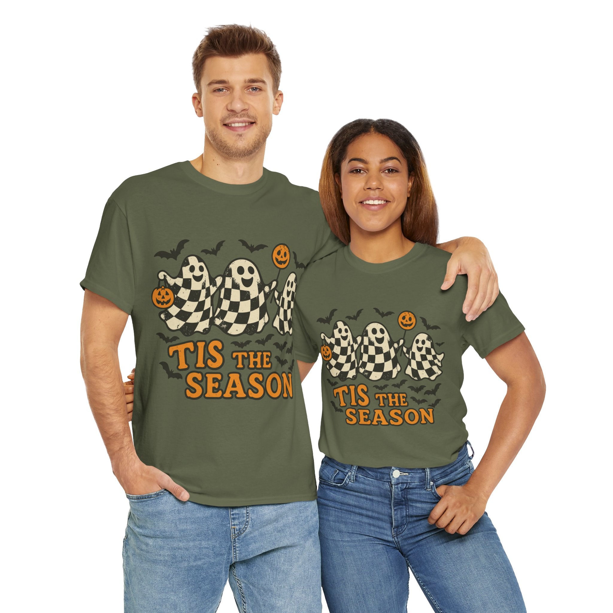 Halloween Ghosts Checker Pattern Unisex Cotton Tee