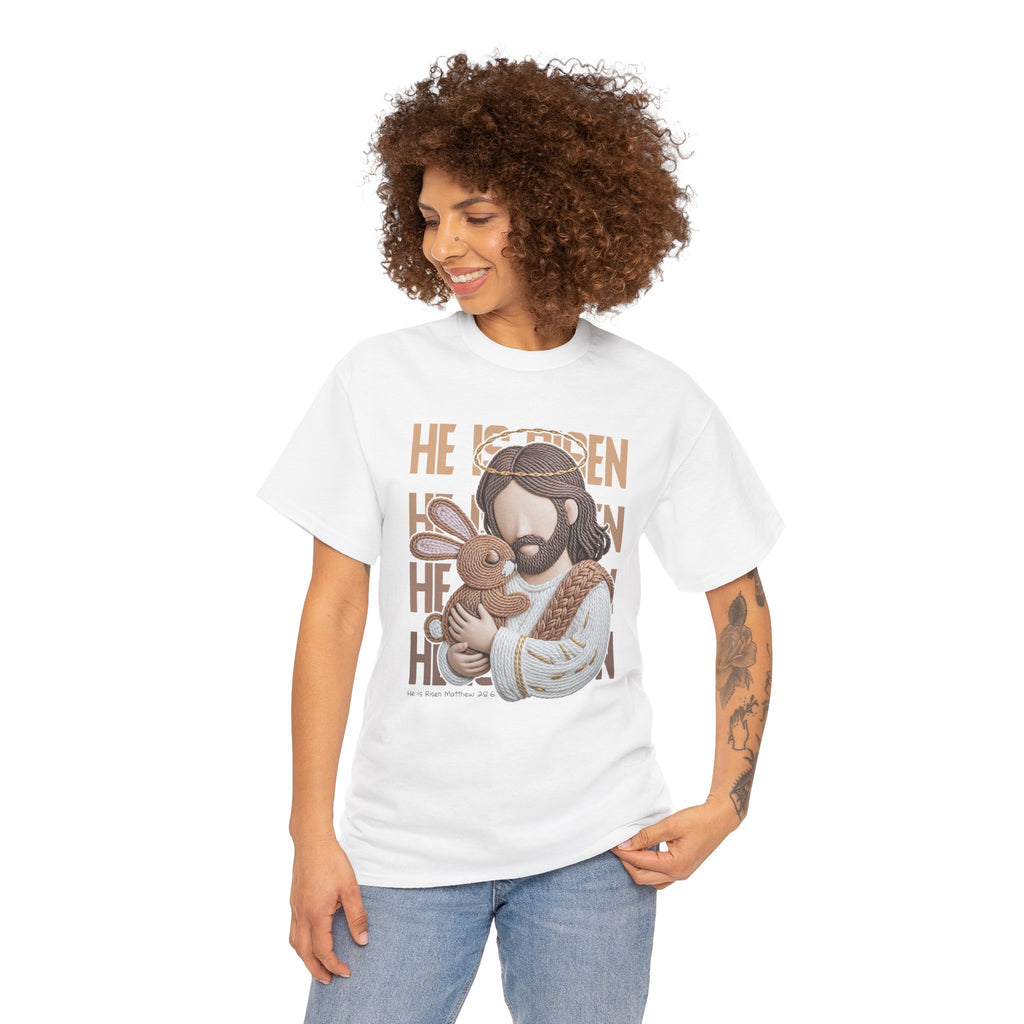 He Is Risen Matthew 28:6 Jesus With Lamb Unisex Cotton T-Shirt