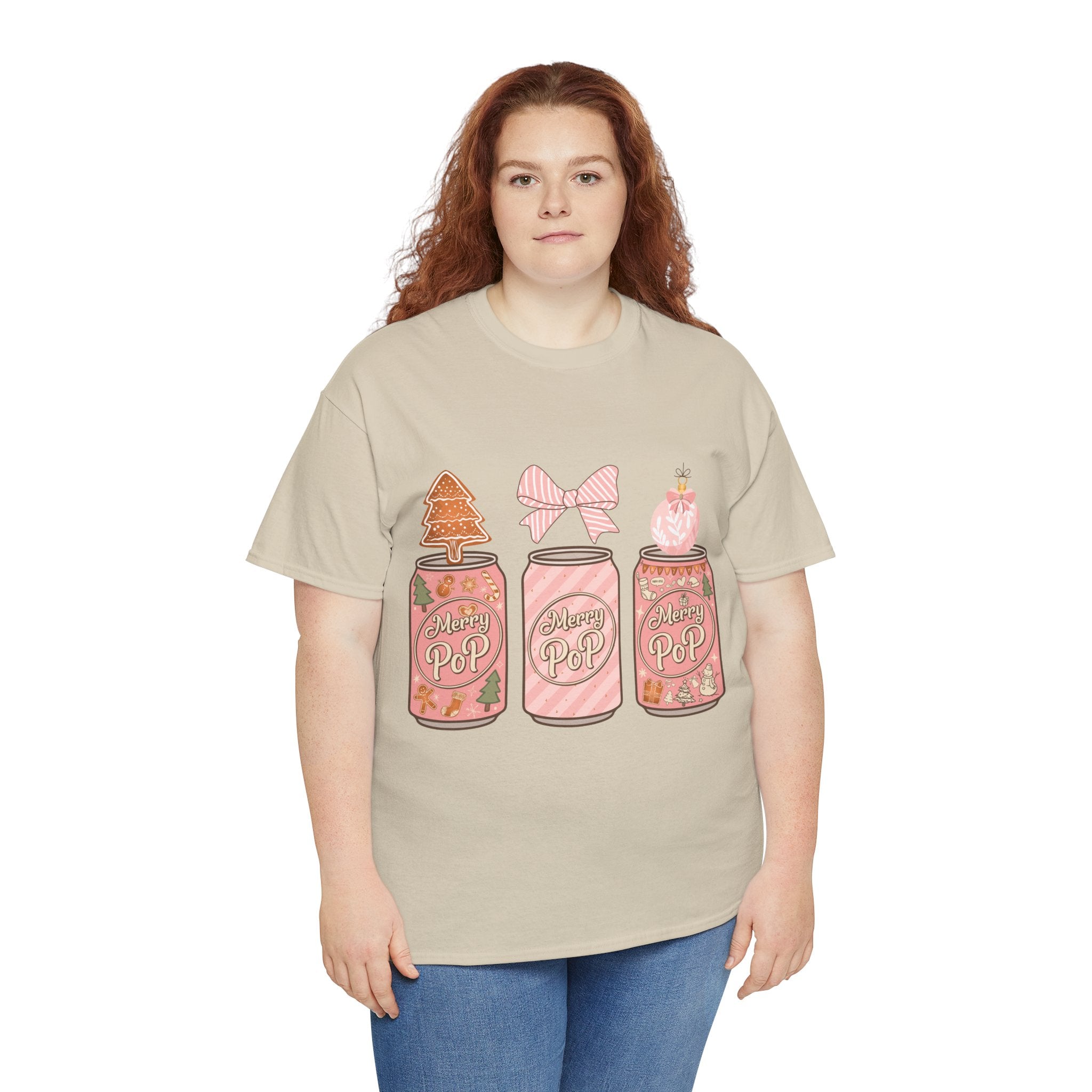 Merry Pop Christmas Soda Can Tee — Pastel Holiday Graphic Unisex Cotton T-Shirt