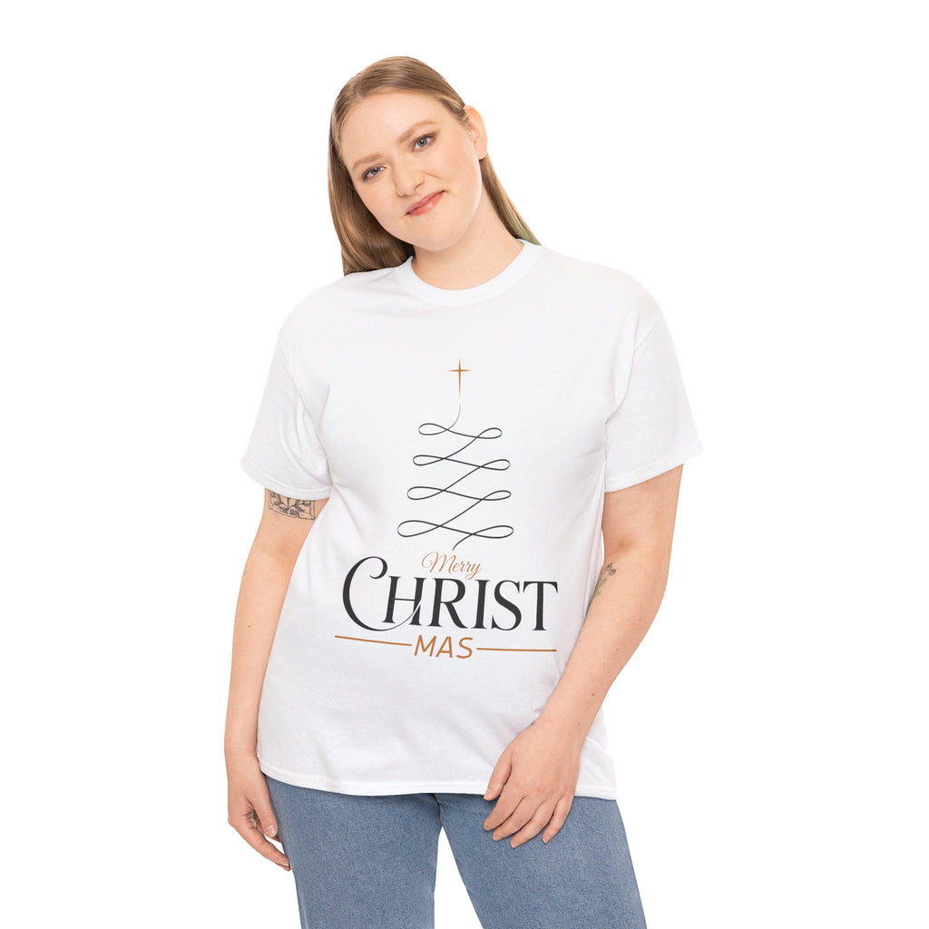 Merry Christmas Gold Cross Tree Unisex Cotton Tee