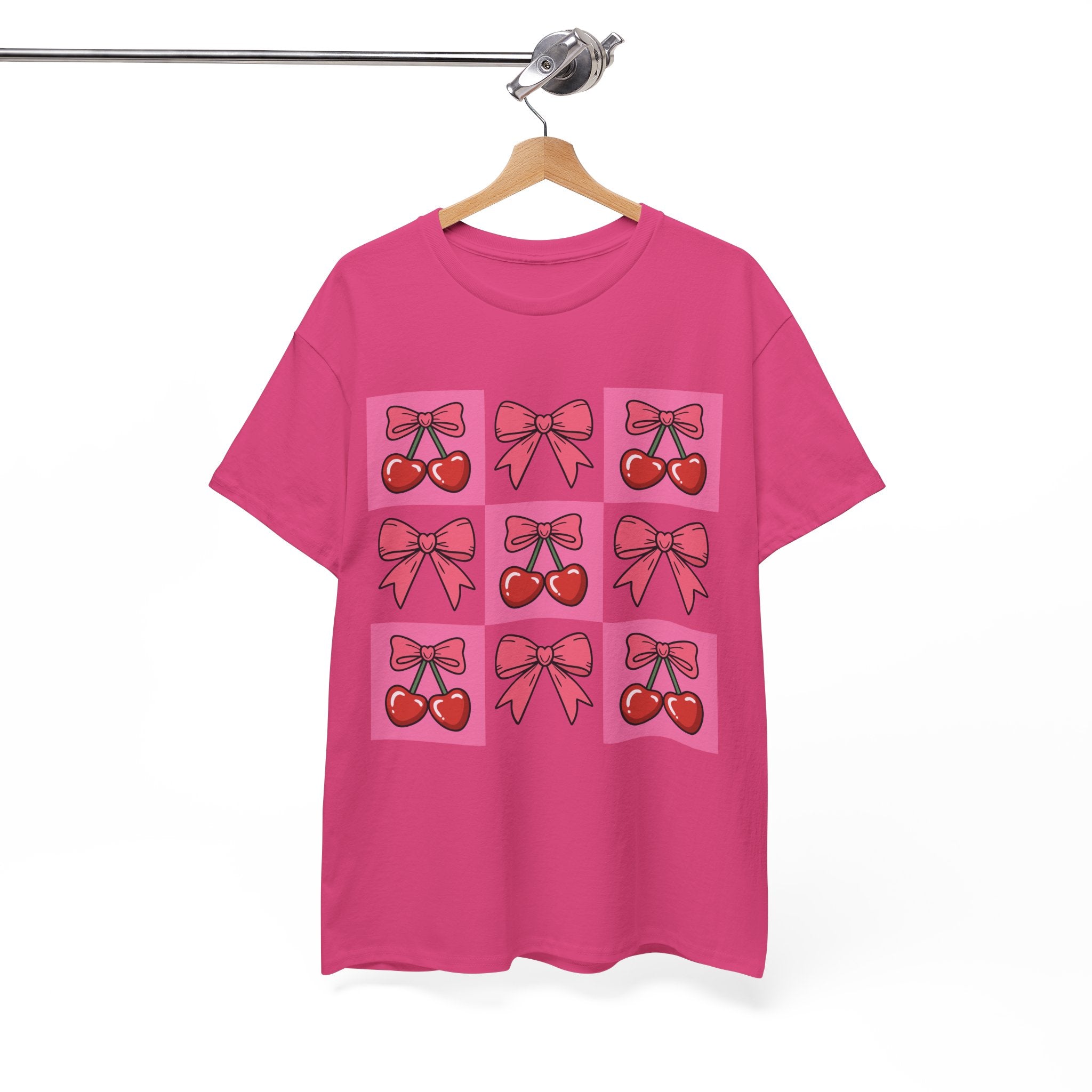Cherry & Pink Bow Checkered Unisex Cotton Tee