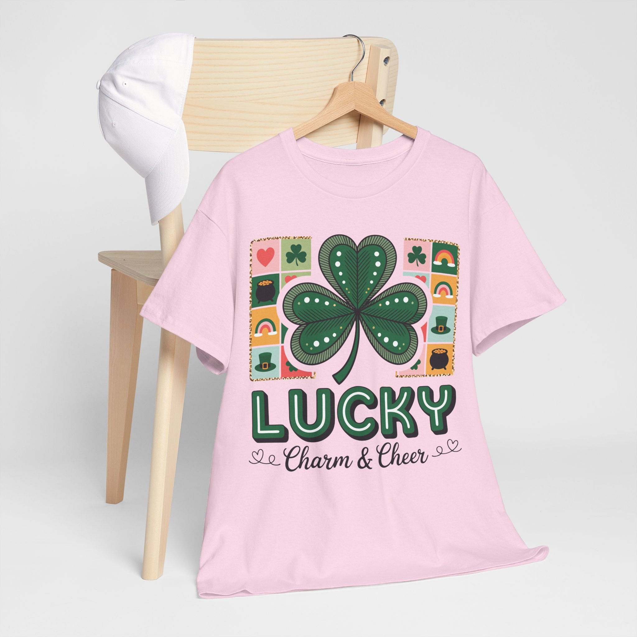 Lucky Charm & Cheer Clover Tee — Patchwork St. Patrick’s Day Unisex Cotton T-Shirt