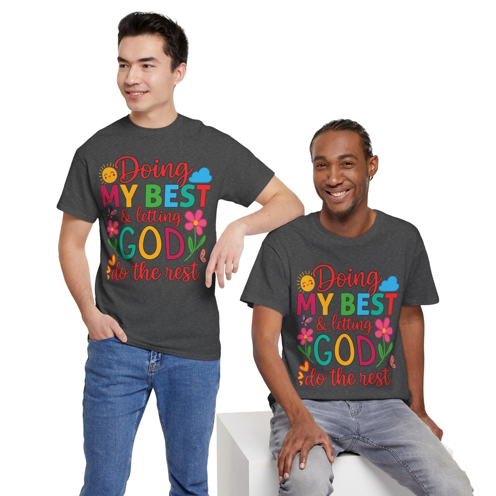 Doing My Best & Letting God Do The Rest T-Shirt — Floral Sun & Butterflies Inspirational Unisex Cotton Tee