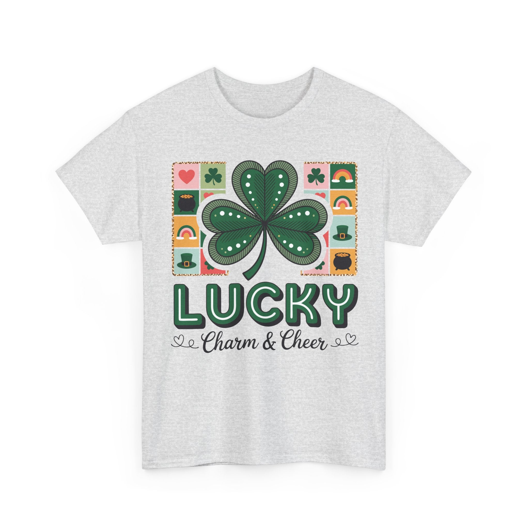 Lucky Charm & Cheer Clover Tee — Patchwork St. Patrick’s Day Unisex Cotton T-Shirt