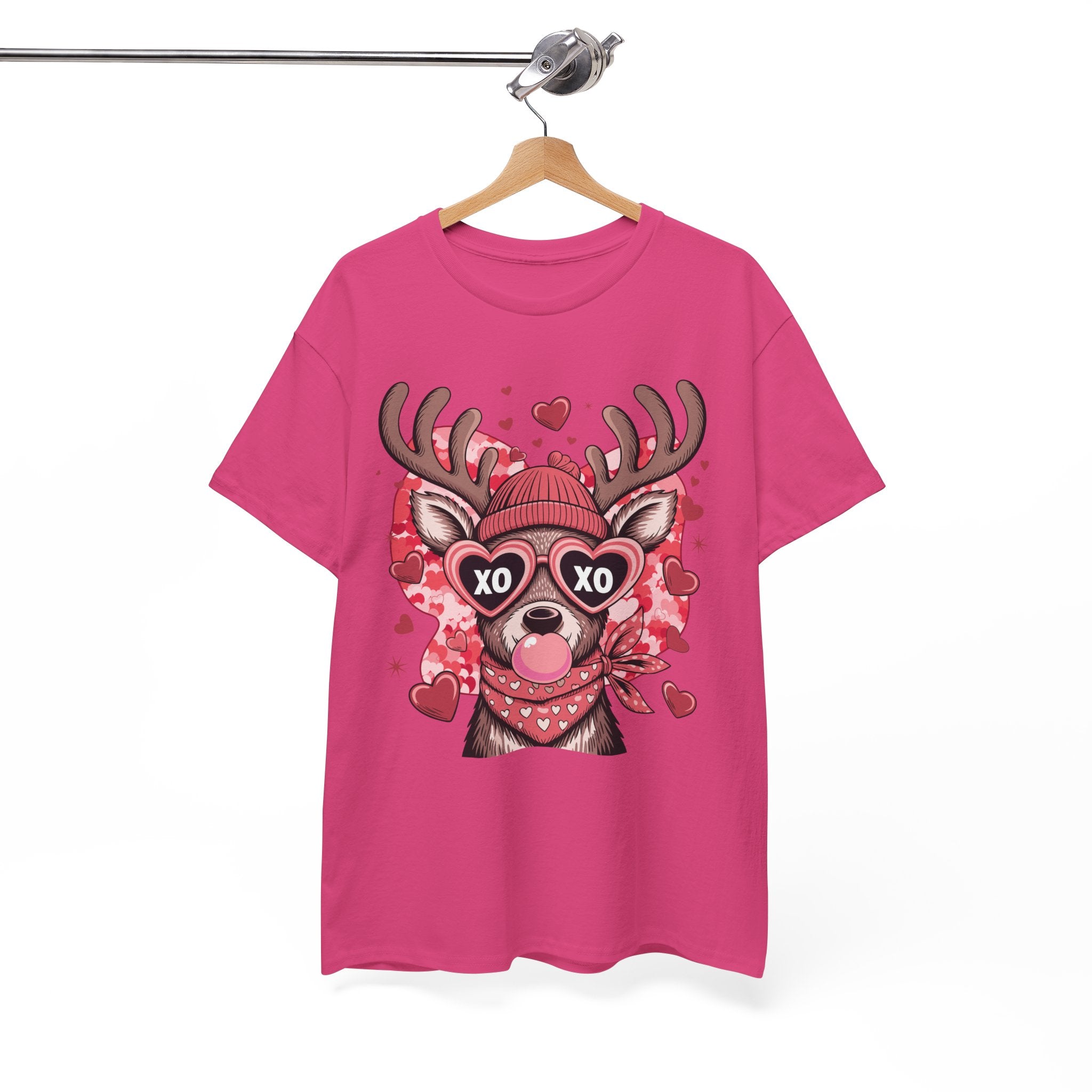 Valentine Deer Tee — Cute XO Heart Glasses, Beanie & Scarf Unisex Cotton Tshirt