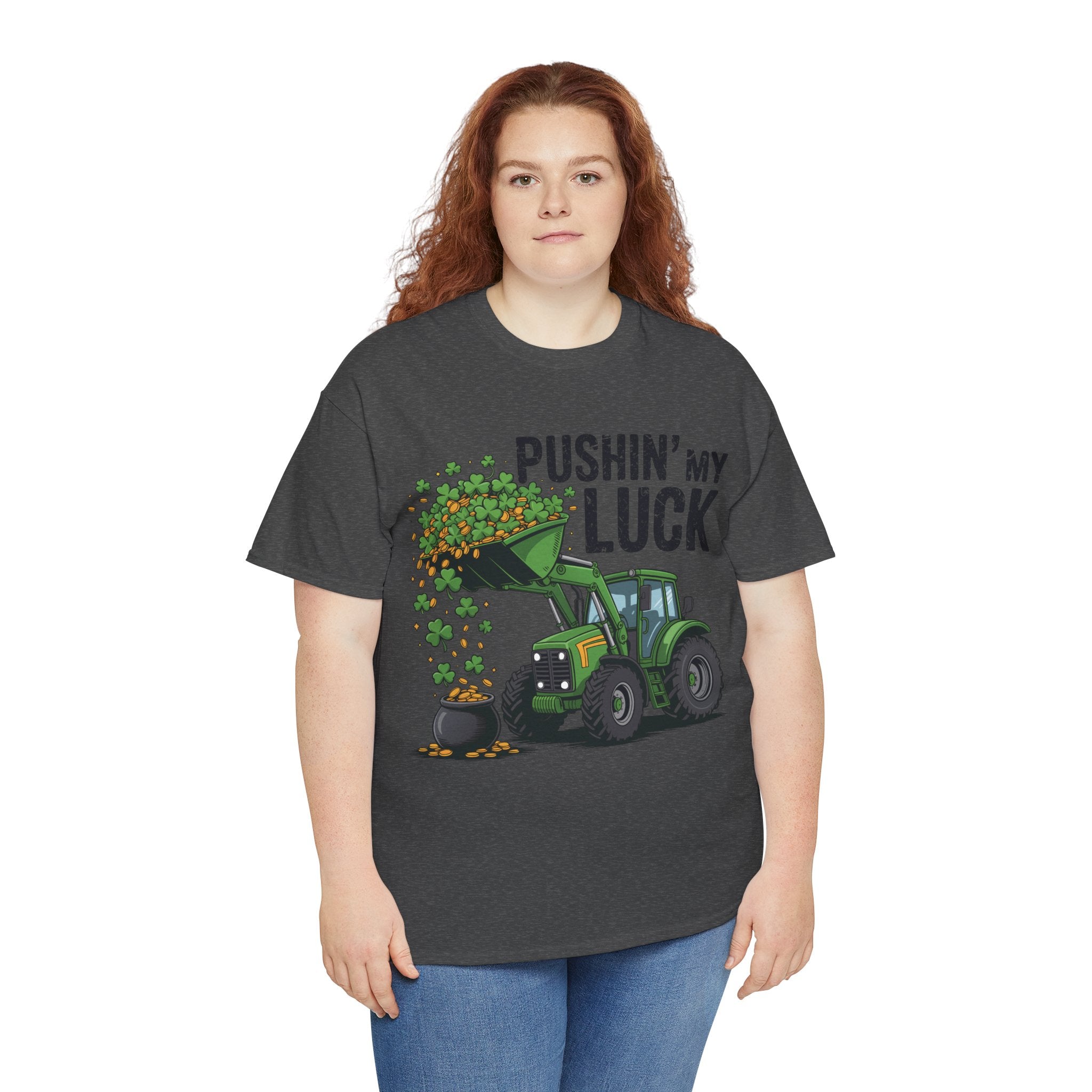Pushin' My Luck Shamrock Tractor Tee — St. Patrick's Day Unisex Cotton T-Shirt