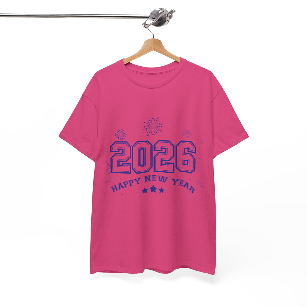 Happy New Year 2026 Varsity Tee — Fireworks & Confetti Celebration Unisex Cotton Tee