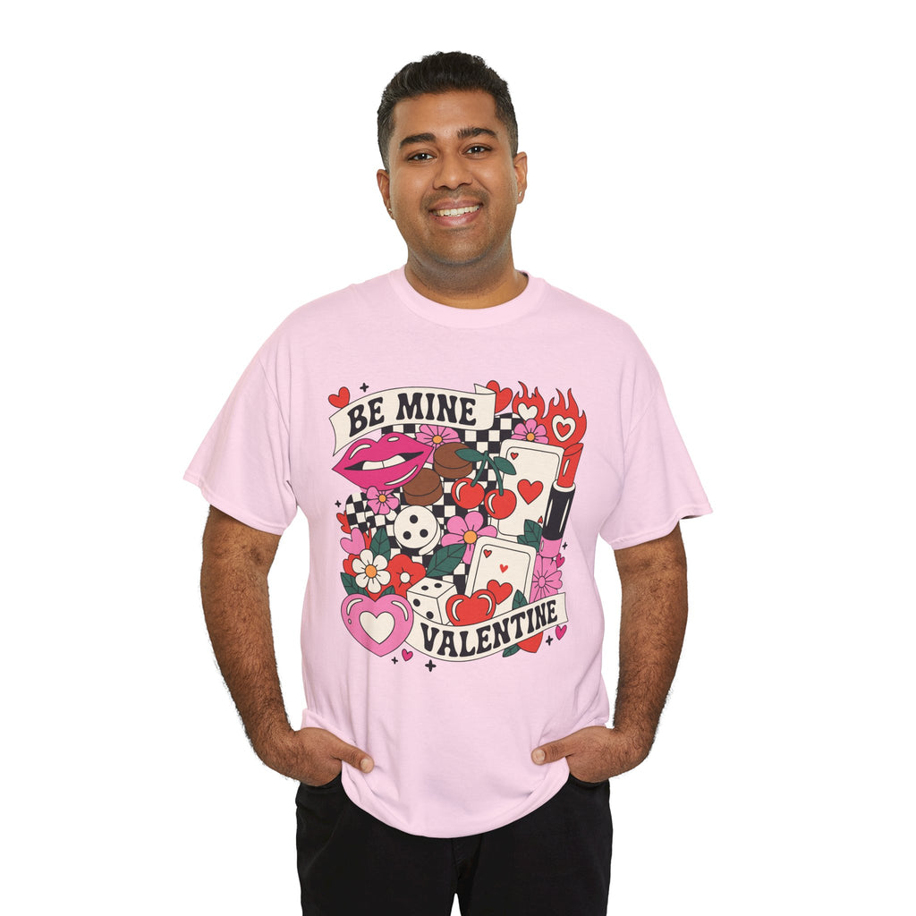 Be Mine Valentine Pop-Art Tee — Lips, Cherries & Retro Valentine Collage...Unisex Cotton Tee