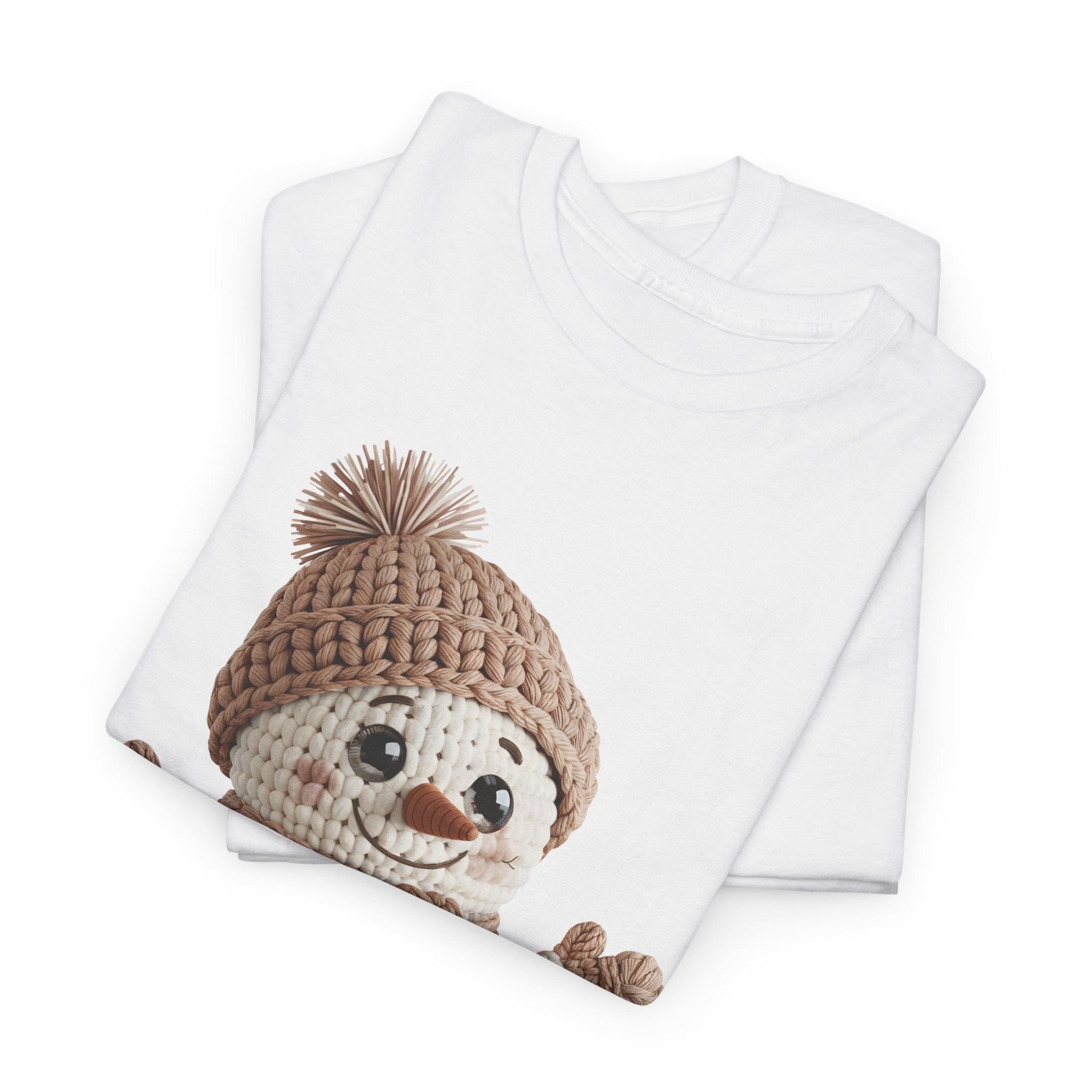 Snowman Knit‑Style Graphic Tee — Cute Faux‑Yarn Snowman with Hat, Scarf & Mittens.Unisex Cotton Tee