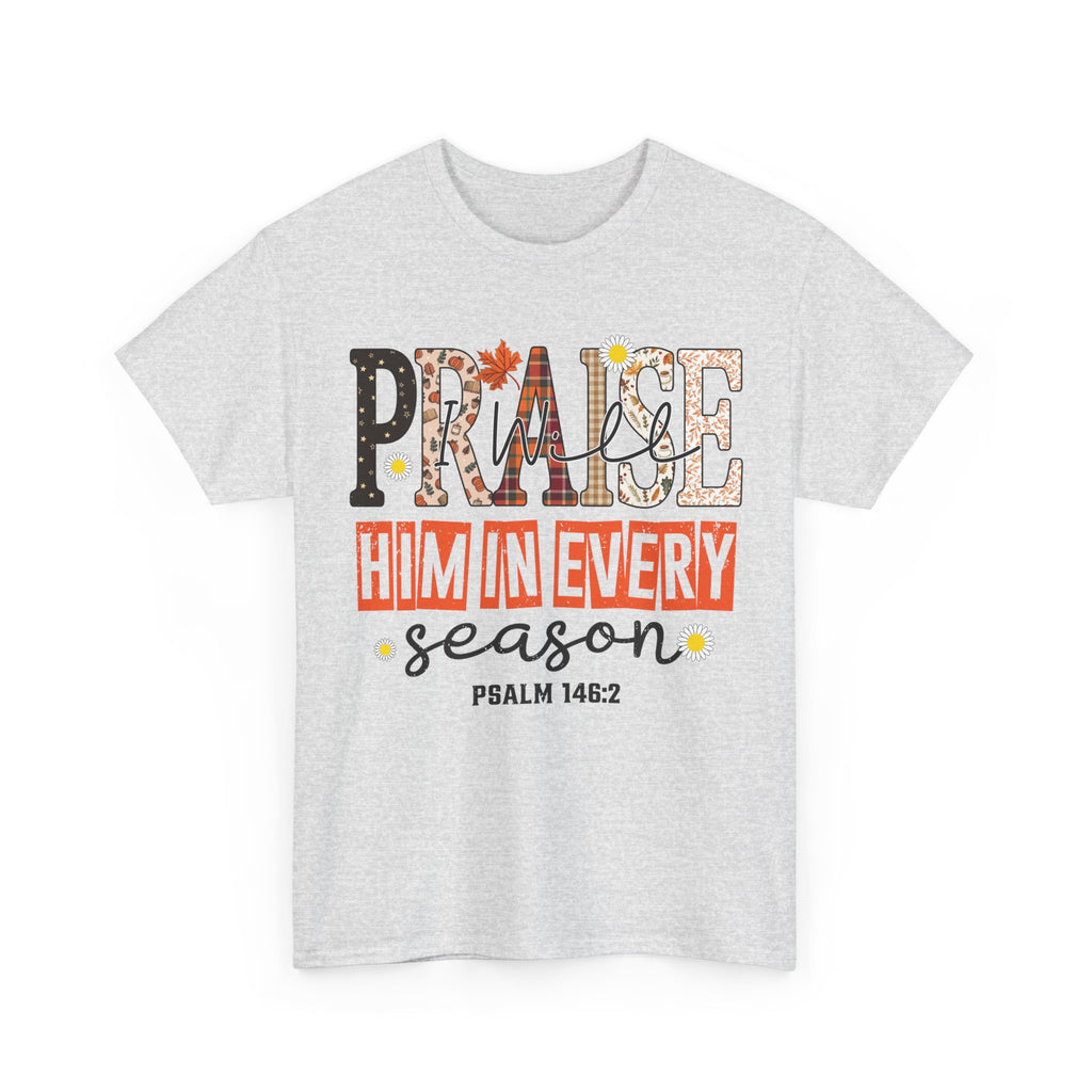 Praise Him In Every Tee — Fall Daisies & Leaf Floral Graphic Unisex Cotton T-Shirt