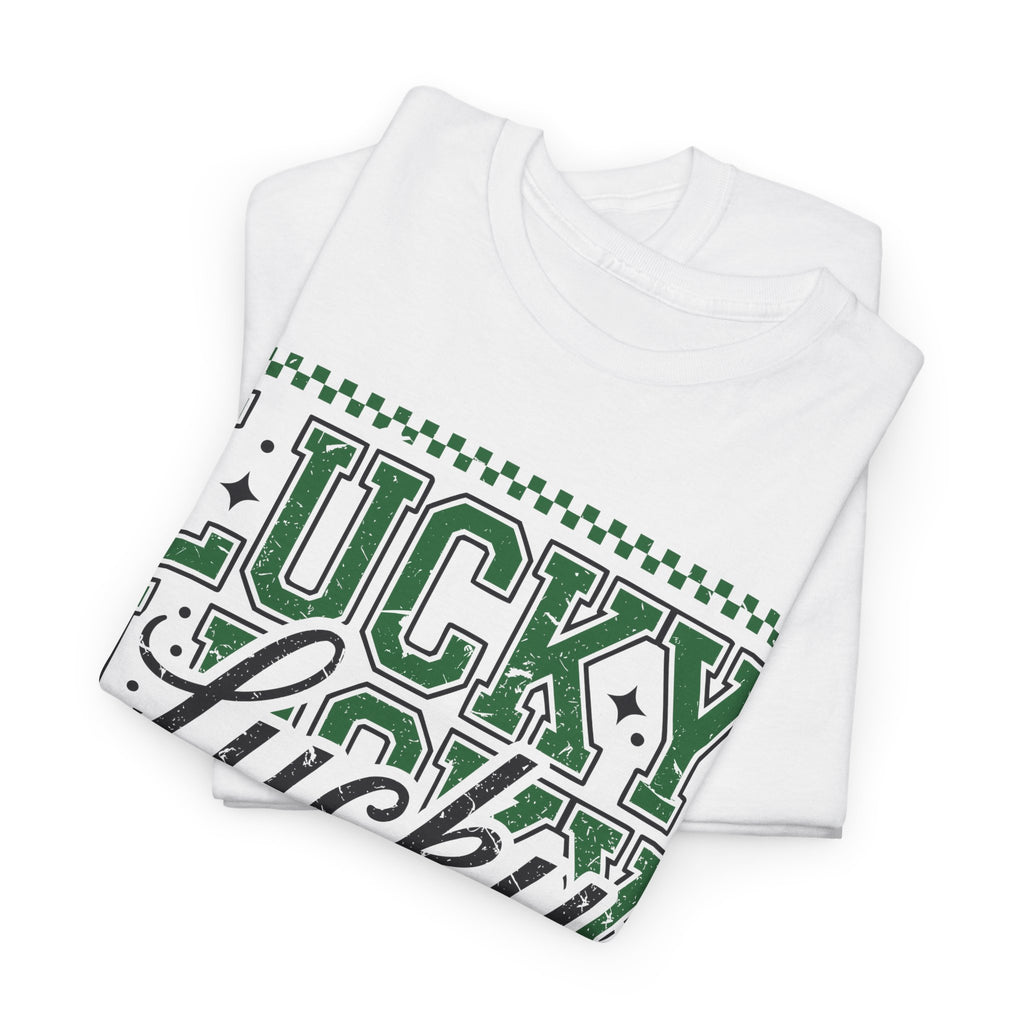 Lucky Varsity Tee — Layered Green ‘Lucky’ Graphic Unisex Cotton Tee