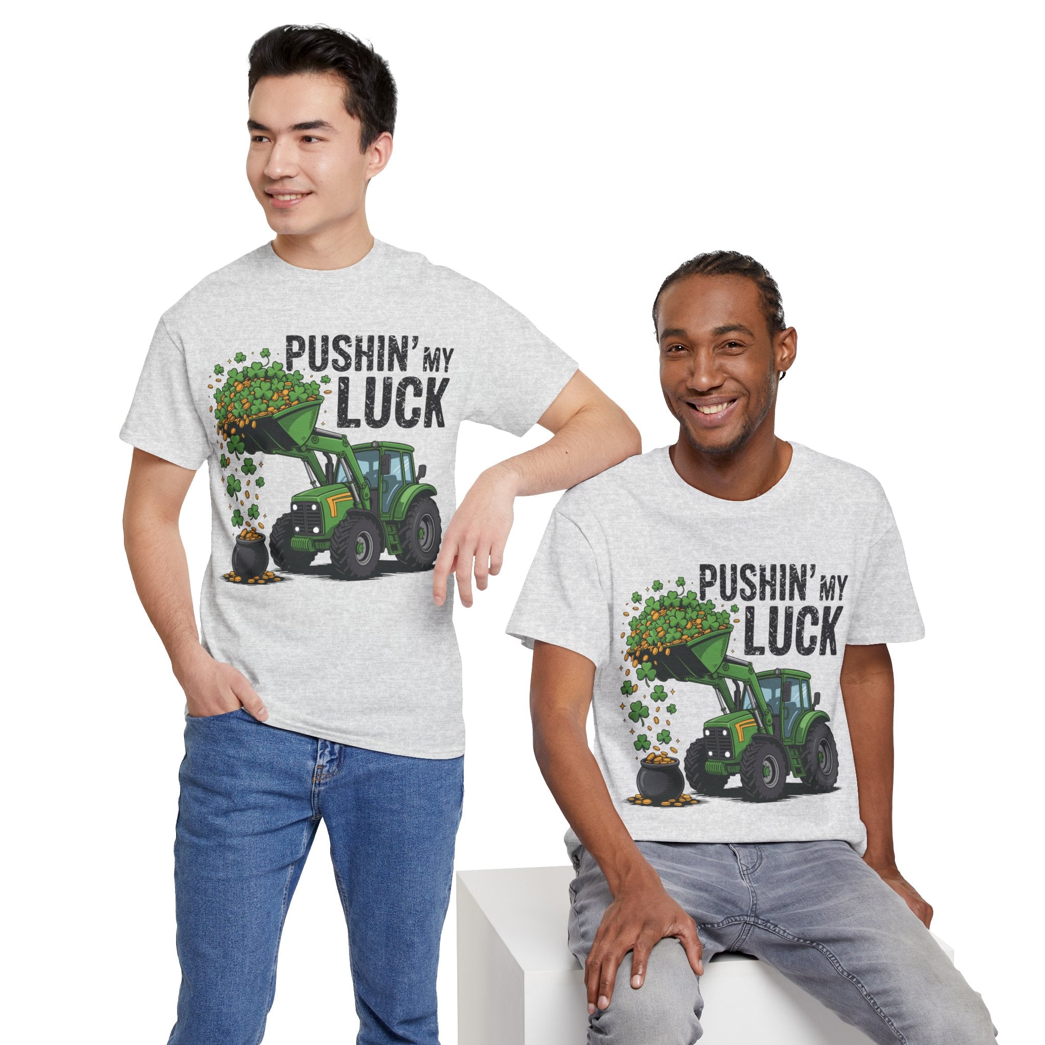 Pushin' My Luck Shamrock Tractor Tee — St. Patrick's Day Unisex Cotton T-Shirt