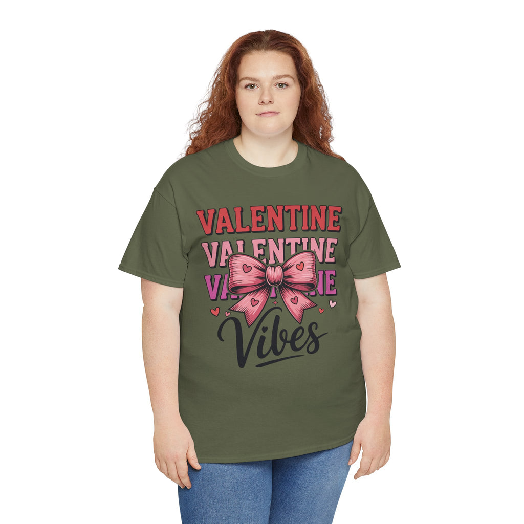 Valentine Vibes T-Shirt — Pink Bow Heart Graphic Unisex Cotton Tee