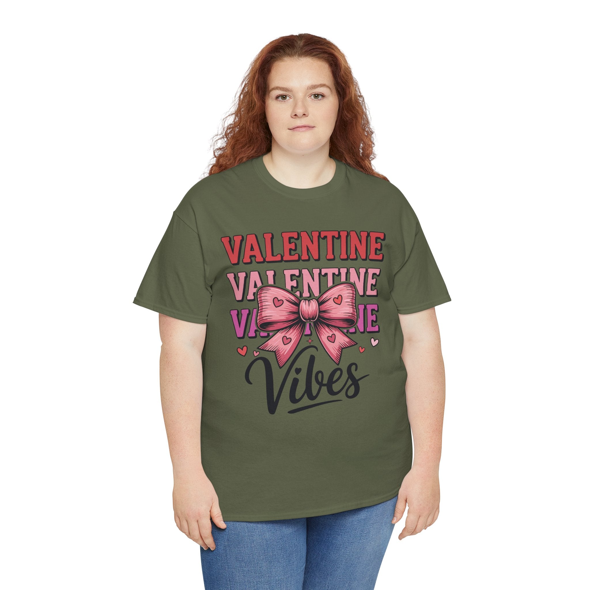 Valentine Vibes T-Shirt — Pink Bow Heart Graphic Unisex Cotton Tee