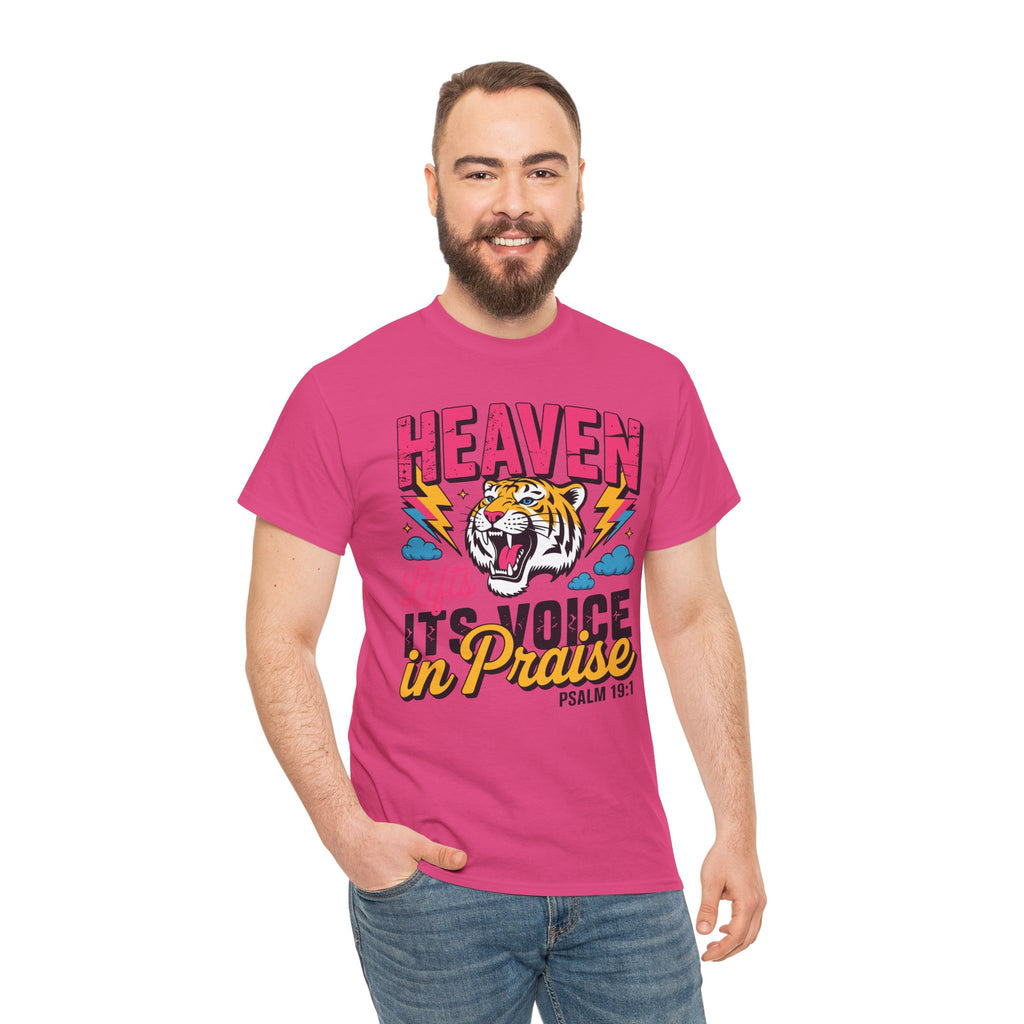 Psalm 19:1 Tiger Praise T-Shirt — Bold Christian Roaring Tiger Graphic.Unisex Cotton Tee