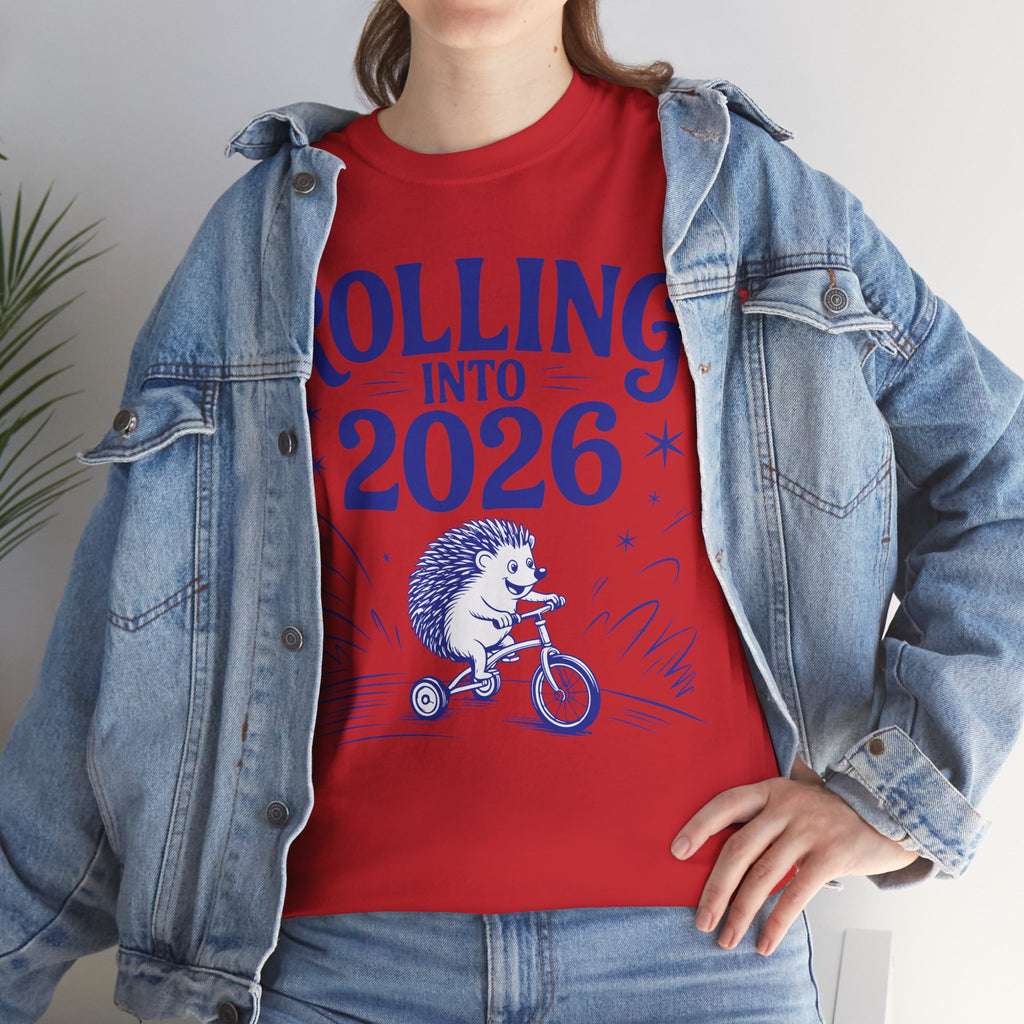 Rolling Into 2026 Hedgehog Tricycle Unisex Cotton Tee