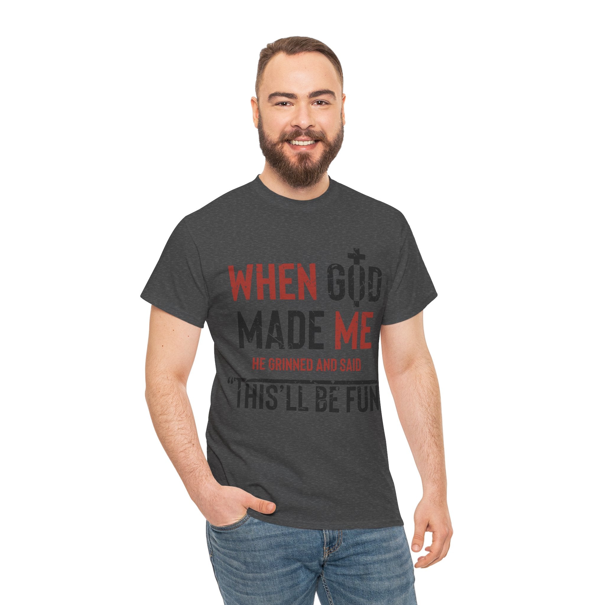 Humorous Grunge Quote Tee — "When He Saw Me, He Grinned and Said"Unisec Cotton Tee