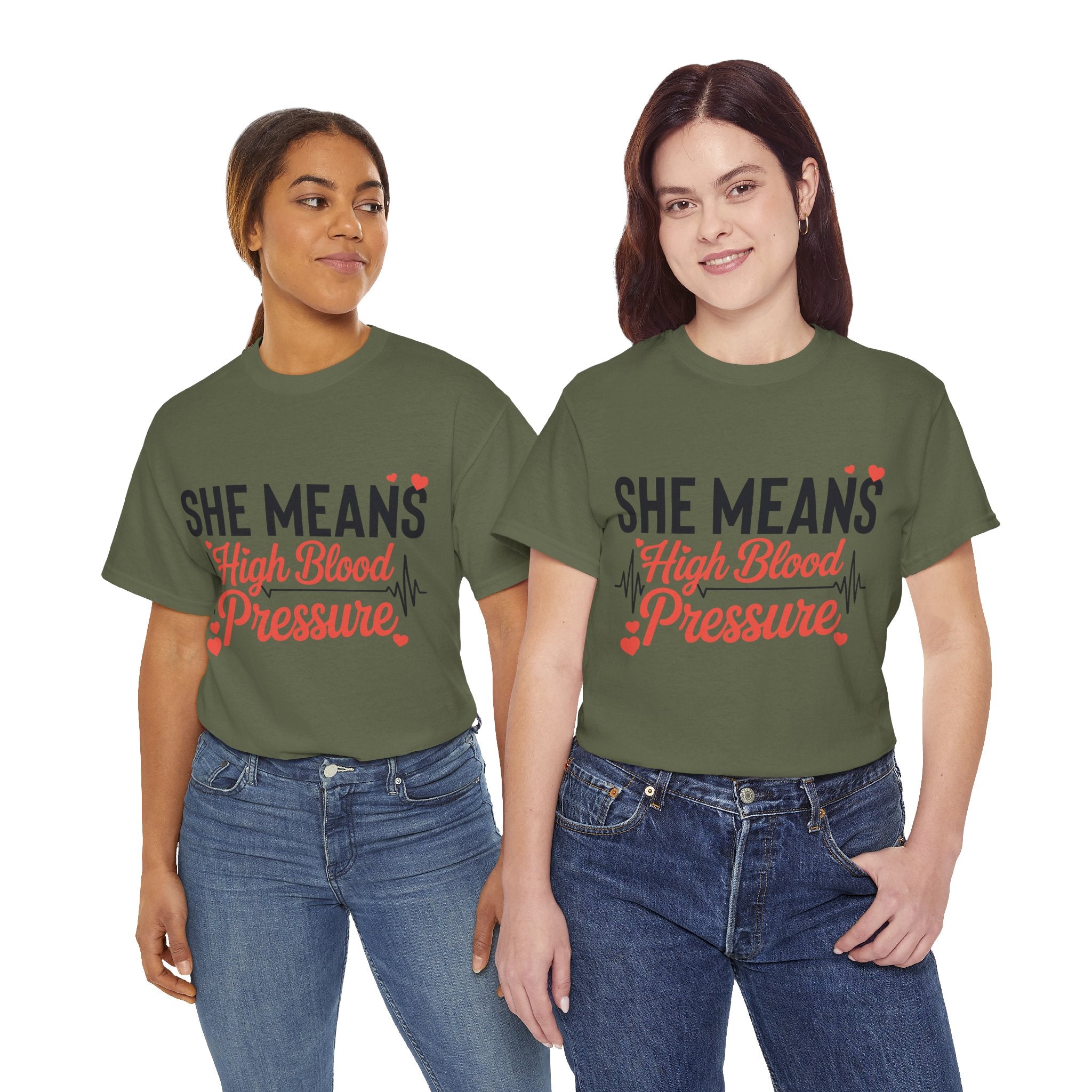 Funny Valentine T‑Shirt — “She Means High Blood Pressure” Heartbeat Unisex Cotton Tee