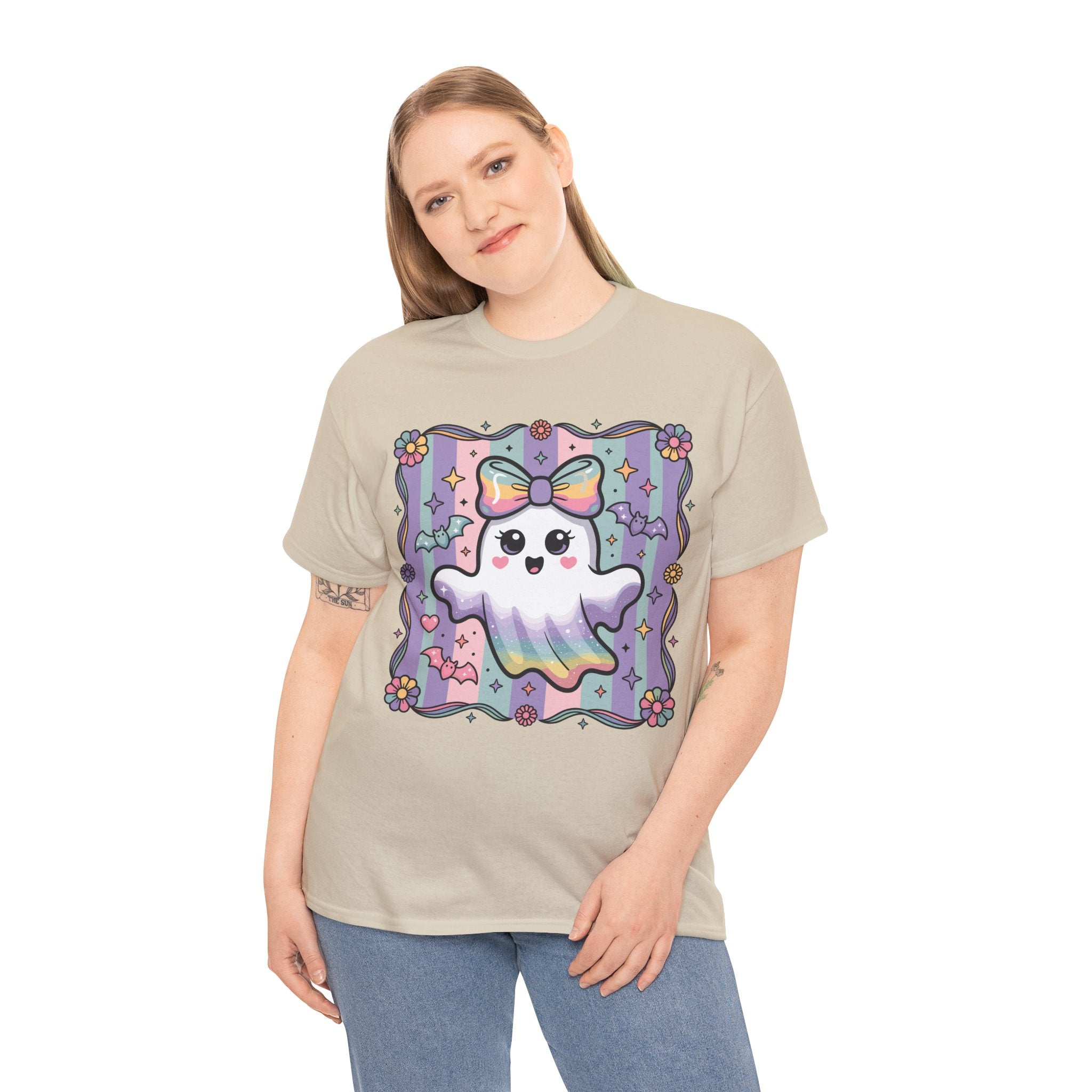 Pastel Ghost Rainbow Bow Unisex Cotton Tee