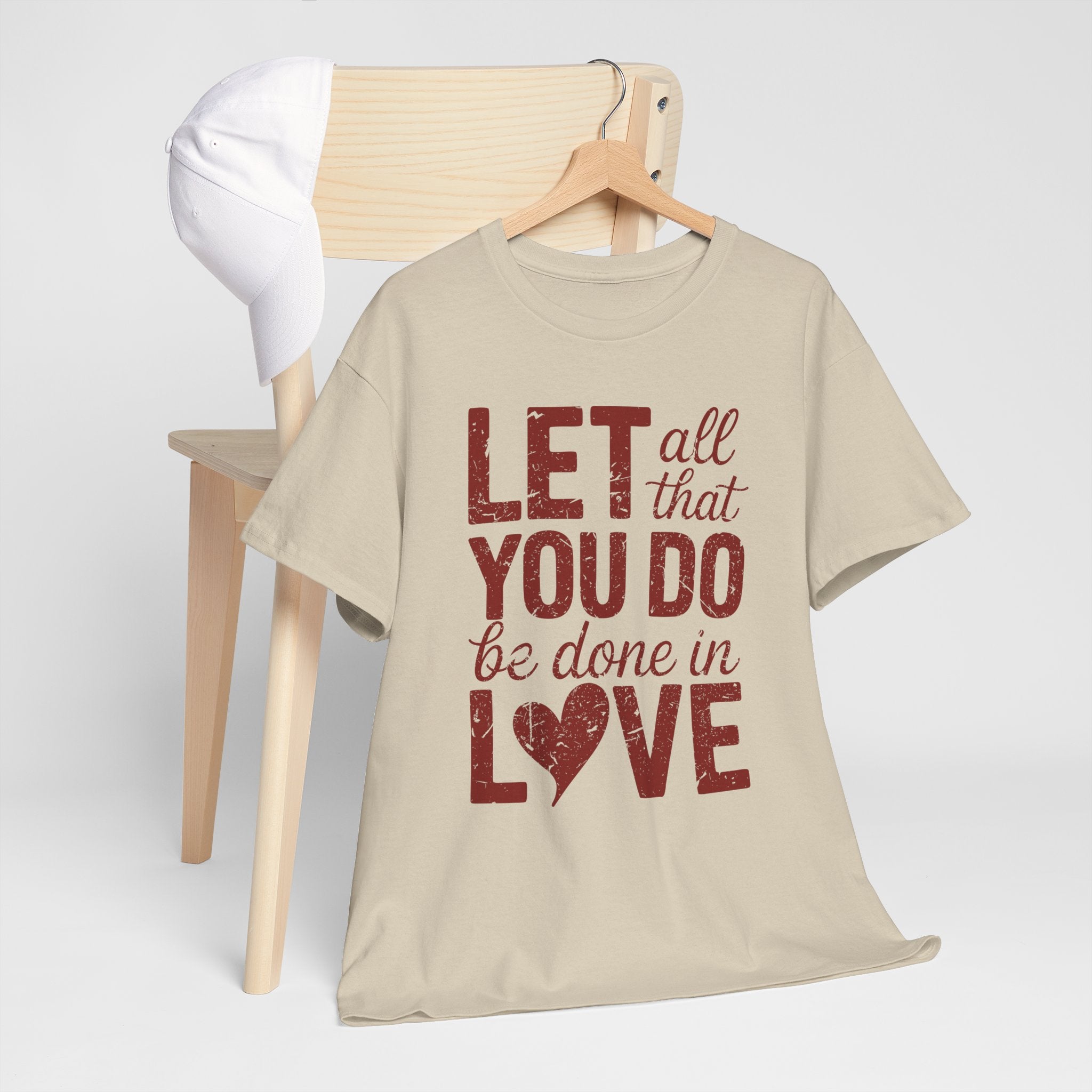 Let All That You Do Be Done In Love T-Shirt — Rustic Red Typography Unisex Cotton Tee