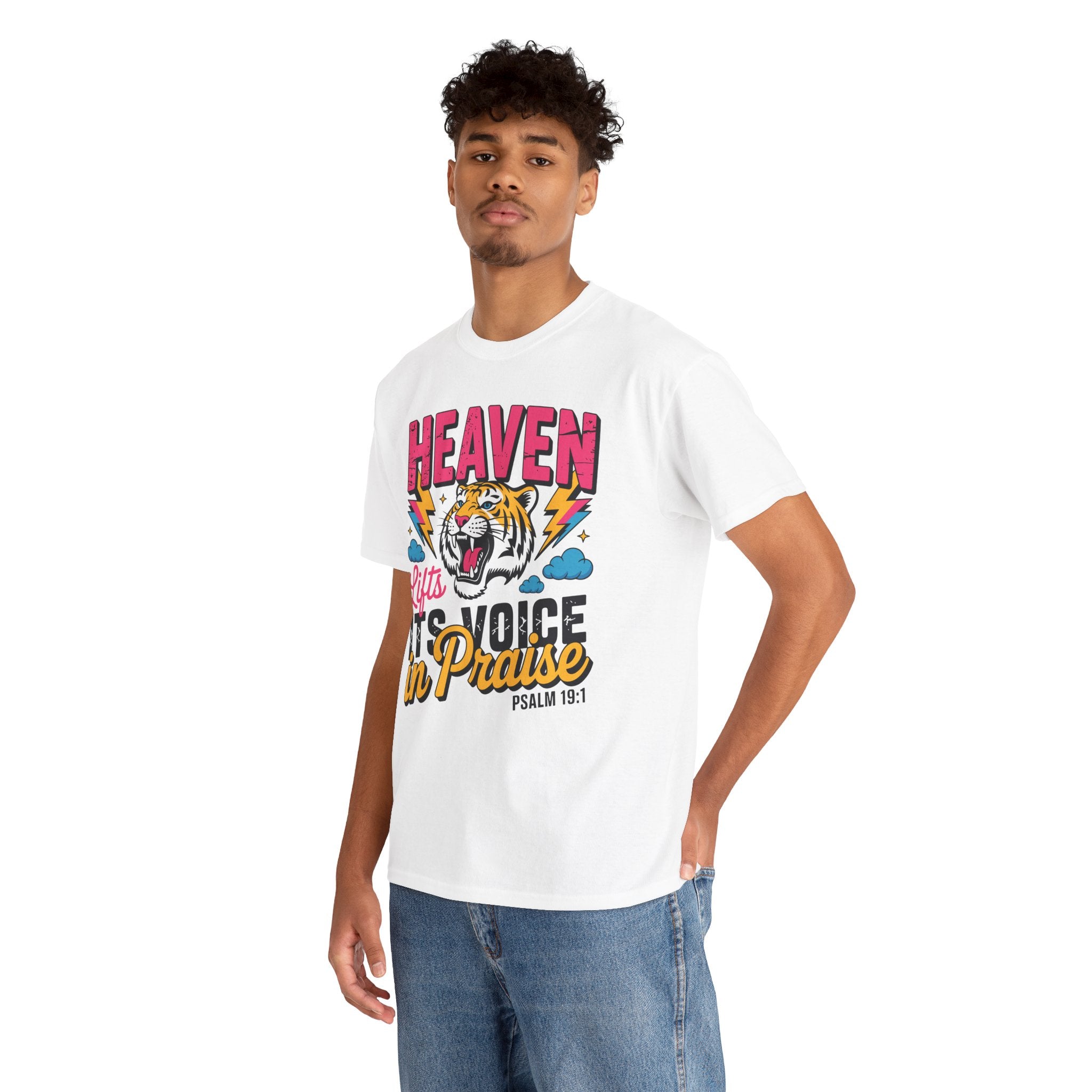 Psalm 19:1 Tiger Praise T-Shirt — Bold Christian Roaring Tiger Graphic.Unisex Cotton Tee
