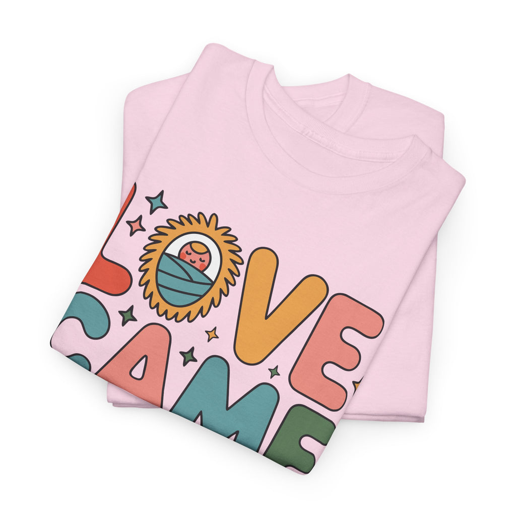 Love Came Down Christmas Tee — Baby Jesus Manger Angel (Luke 2:11)..Unisex Cotton Tee