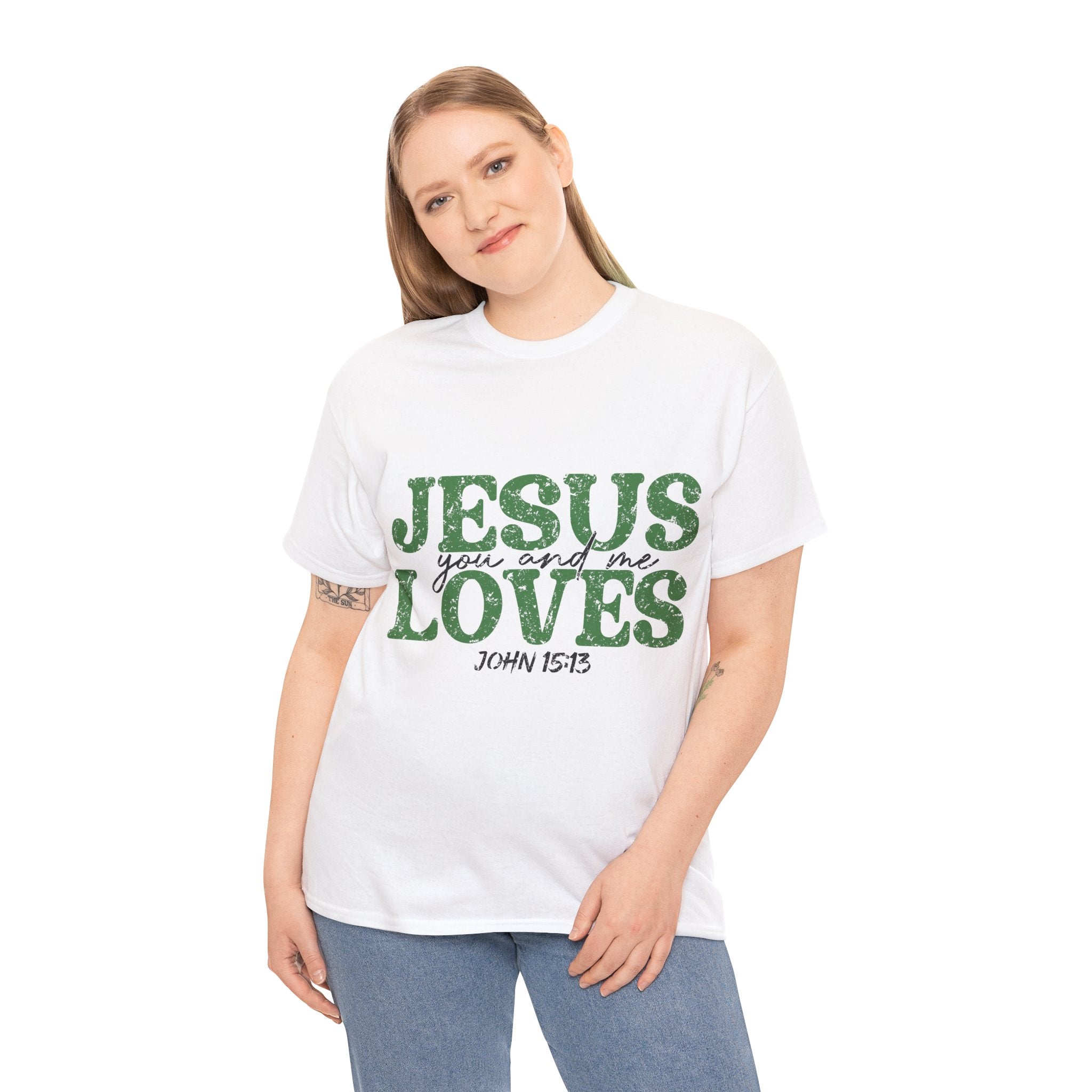 Jesus Loves Vintage Tee — Green Retro Christian Unisex Cotton T-Shirt