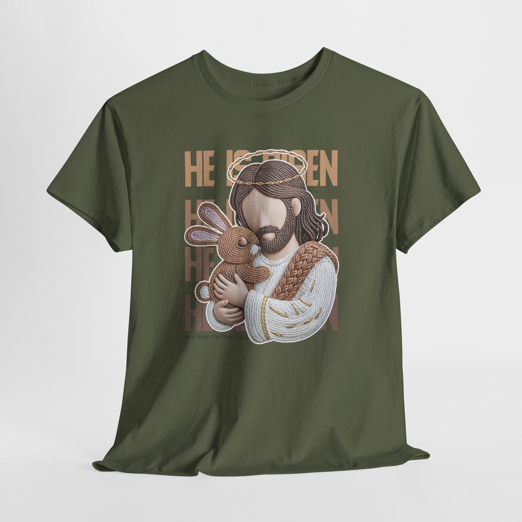 He Is Risen Matthew 28:6 Jesus With Lamb Unisex Cotton T-Shirt