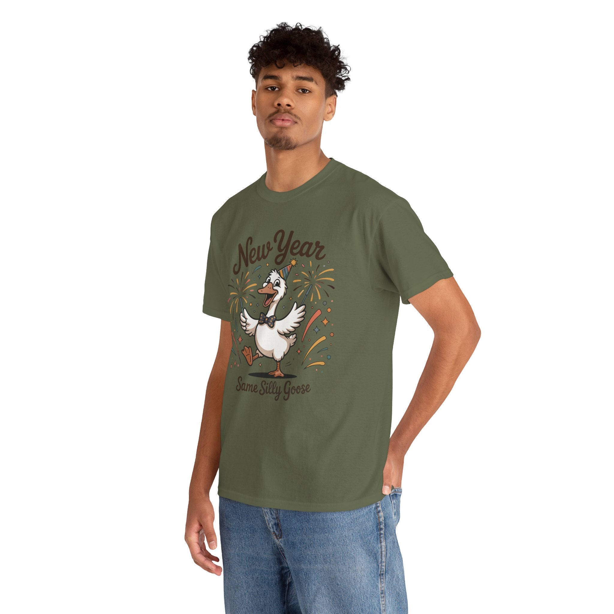 New Year Same Silly Goose T-Shirt — Party Goose Graphic Unisex Cotton Tee