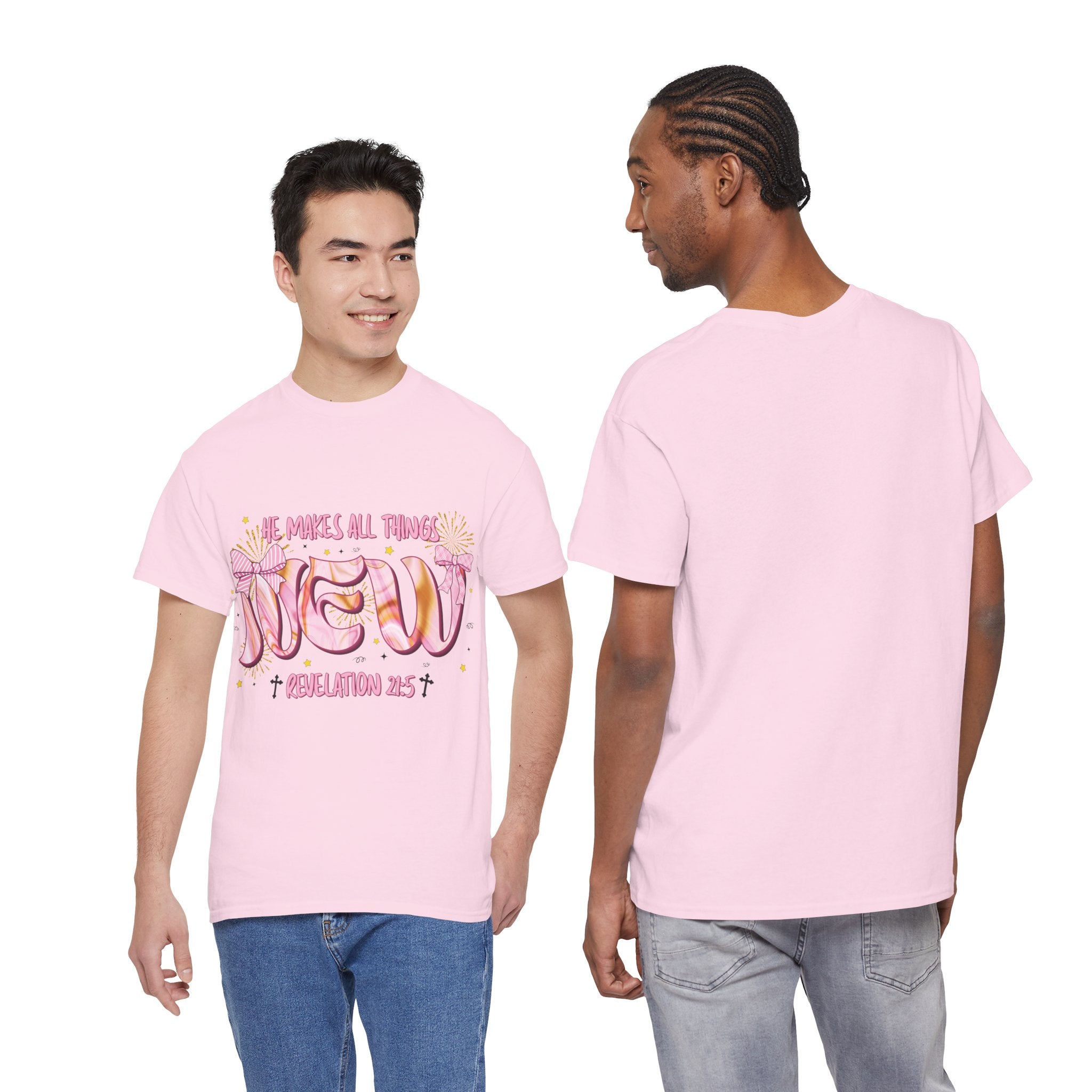 Christian Marble Tee — “He Makes All Things New” (Revelation 21:5)... Unisex Cotton Tee