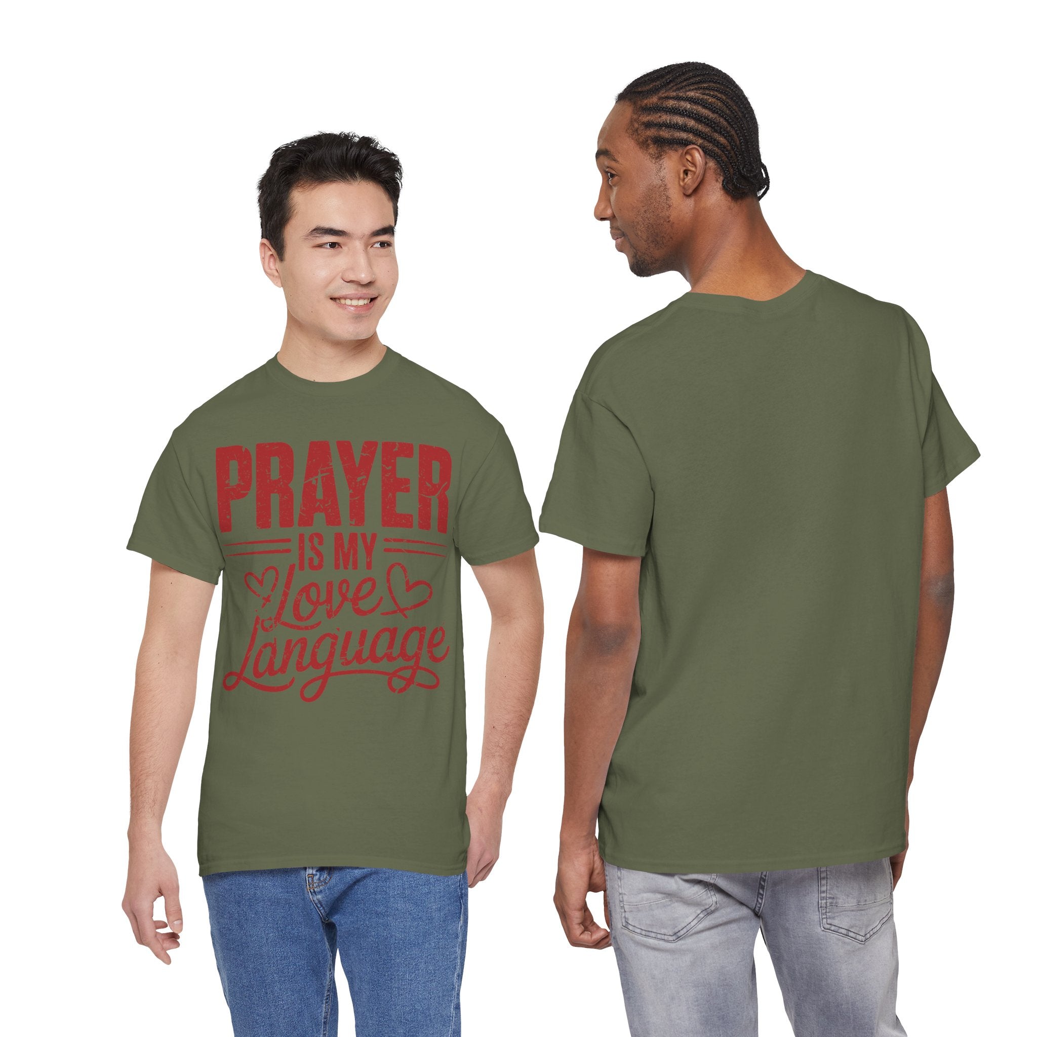 Prayer Is My Love Language T-Shirt — Faith-Inspired Red Hearts Unisex Cotton Tee