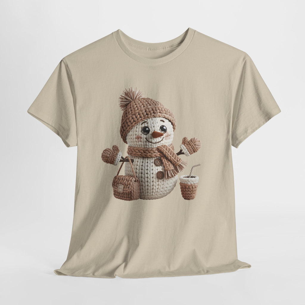 Snowman Knit‑Style Graphic Tee — Cute Faux‑Yarn Snowman with Hat, Scarf & Mittens.Unisex Cotton Tee