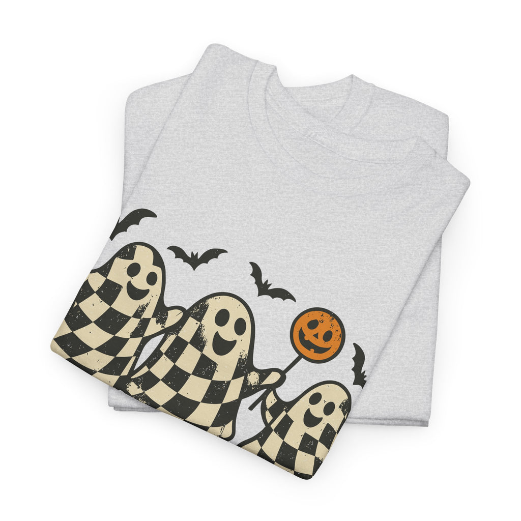 Halloween Ghosts Checker Pattern Unisex Cotton Tee