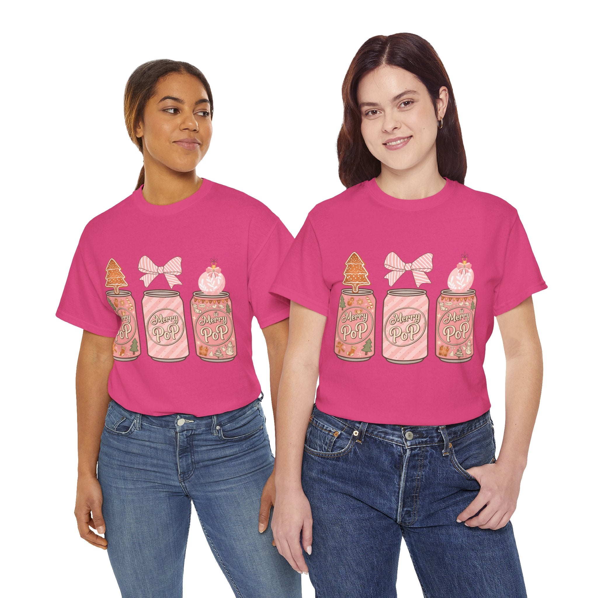 Merry Pop Christmas Soda Can Tee — Pastel Holiday Graphic Unisex Cotton T-Shirt
