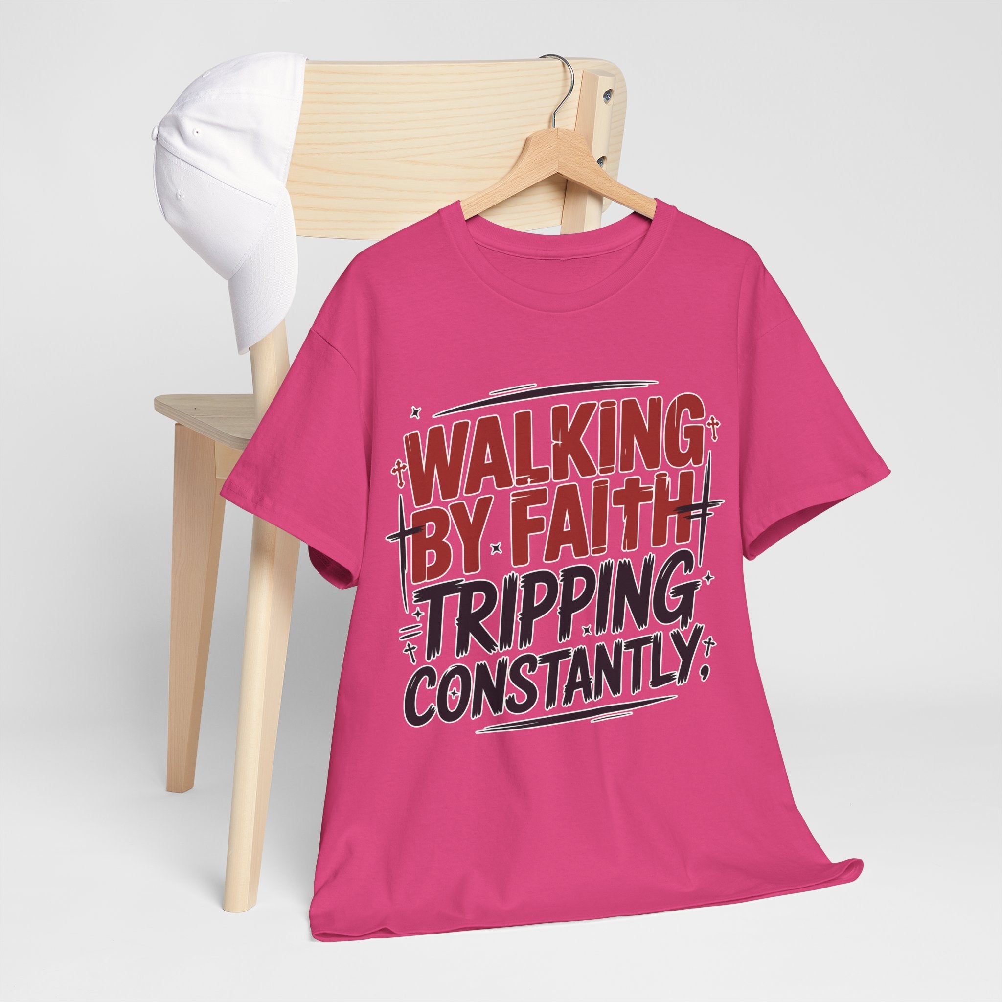 Walking by Faith, Tripping Constantly Unisex Cotton T-Shirt