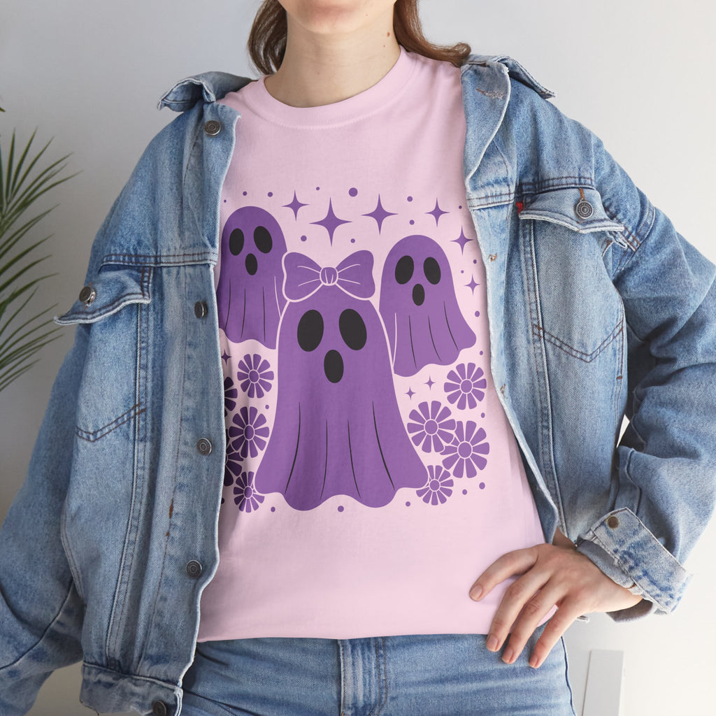 Purple Ghost Halloween Unisex Cotton Tee